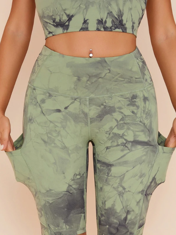 ZASUWA Women's Tie Dye High Waist Spandex Workout Shorts with Pockets - Gym, Running, Yoga & Lounge Wear