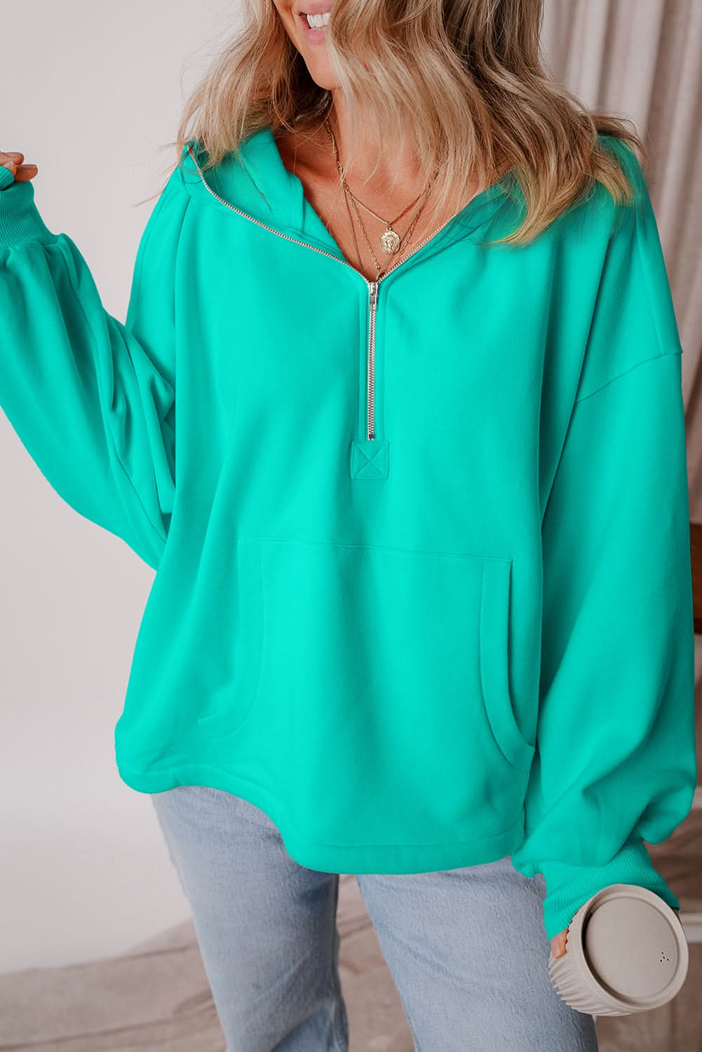 Aruba Blue Fleece Hoodie for Men & Women - Soft & Warm Zip Up Sweatshirt with Pockets - Perfect for Outdoor Activities, Casual Wear & Travel