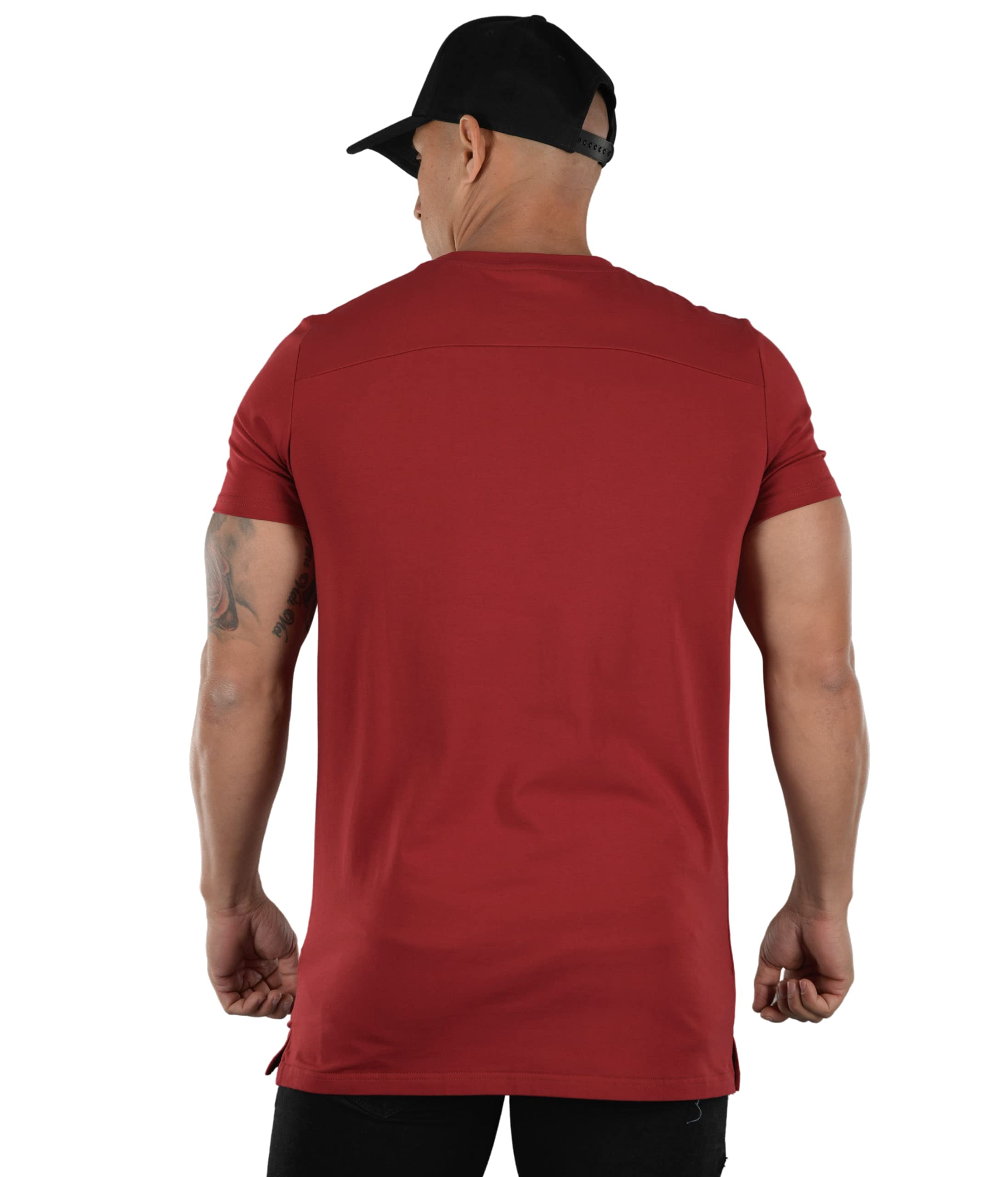 YoungLA Men's Minimalist Fitted T-Shirts | Slim Fit Long Drop Cut Tee for Gym & Workout | Comfortable Cotton Shirt for Training, Running & Casual Wear