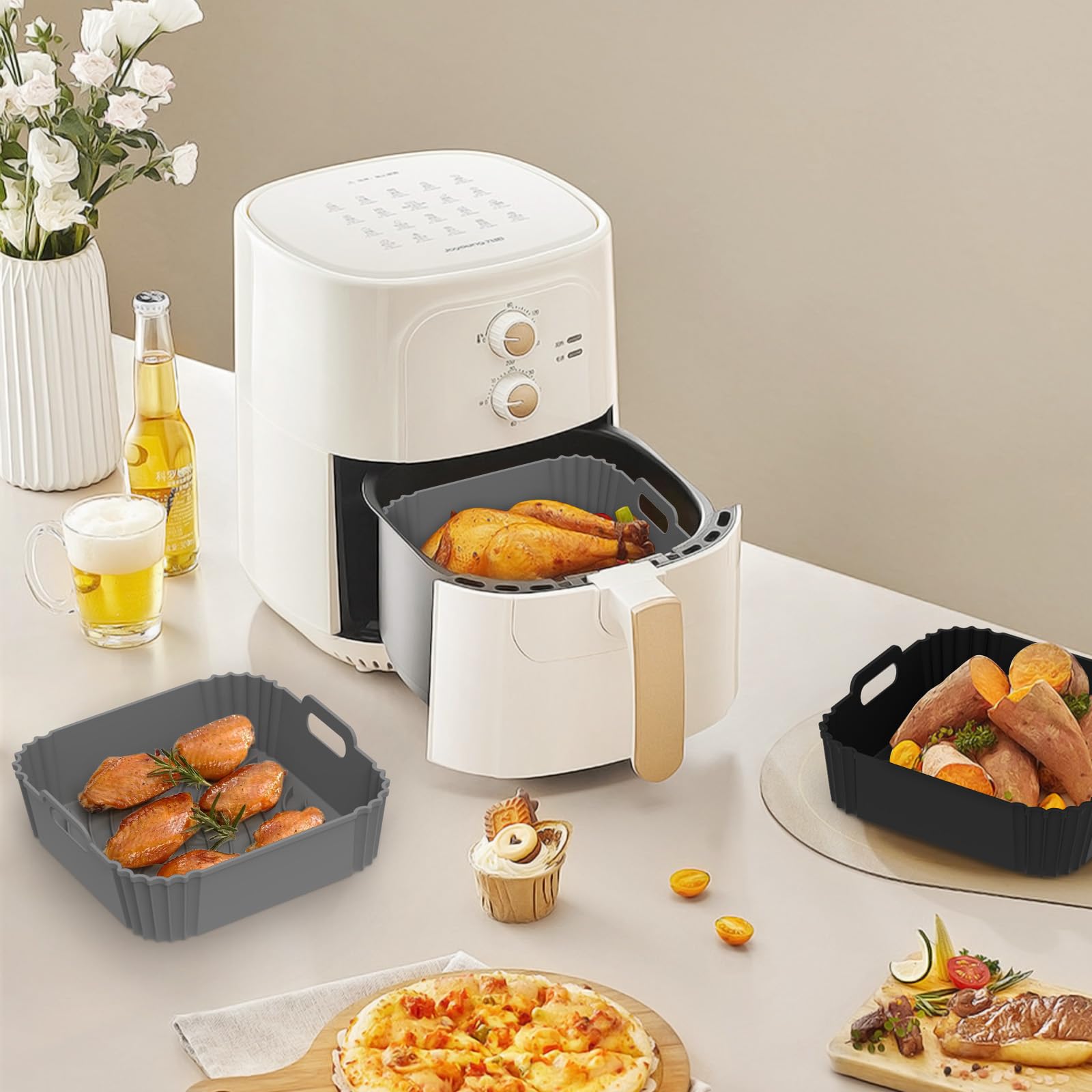 Redfly 2 Pack Reusable Square Silicone Air Fryer Liners for 4-5.5QT & 5-8.5QT Air Fryers - Non-Stick Baking Accessories Replacement for Parchment Paper - Perfect for Roasting, Frying & Healthy Cooking