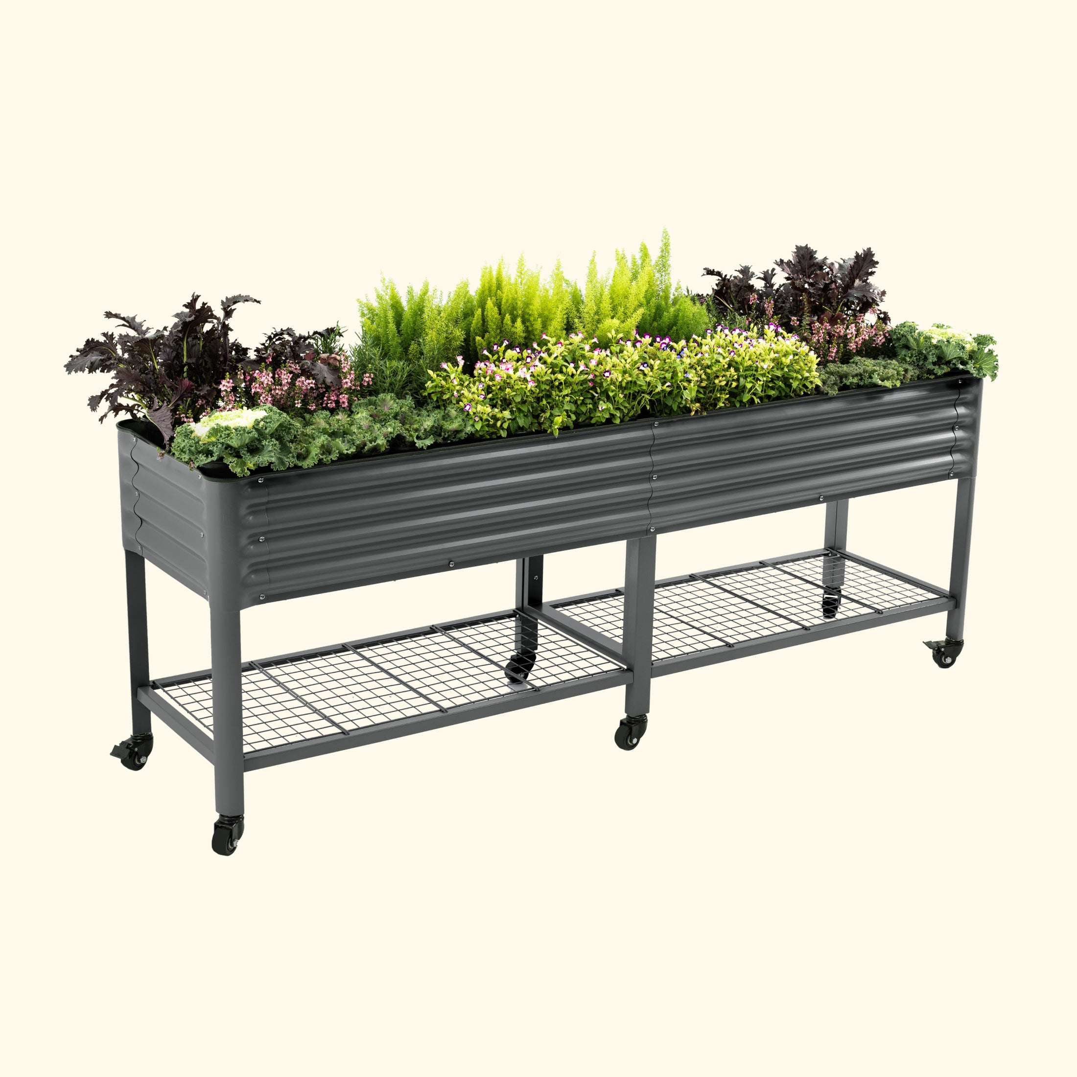 JP's Elevated Garden Bed V Series 2' x 8' with Wheels - Raised Planter Box for Vegetables, Flowers & Herbs - Perfect for Patio, Deck, or Small Space Gardening