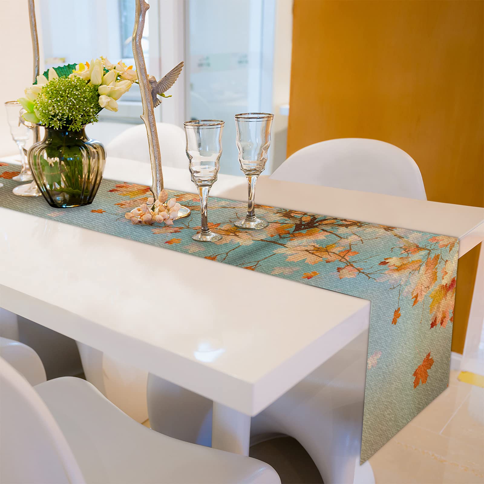 Bardic 13x90 Inch Autumn Maple Leaf Table Runner - Elegant Dining Table Decor for Kitchen, Coffee Table, Wedding & Holiday Festivities - Perfect for Fall Decorations and Seasonal Celebrations