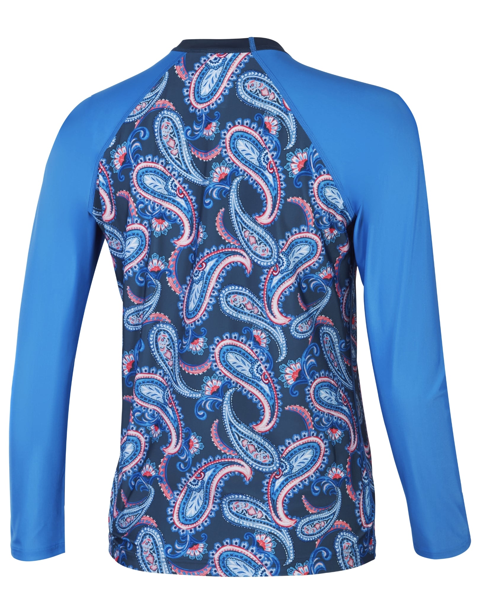Long Sleeve Panel Printed Swim Shirt for Women - UPF 50+ Sun Protection, Quick Dry Swimwear Top - Blue & Pink Color Options - Perfect for Beach, Pool & Water Sports