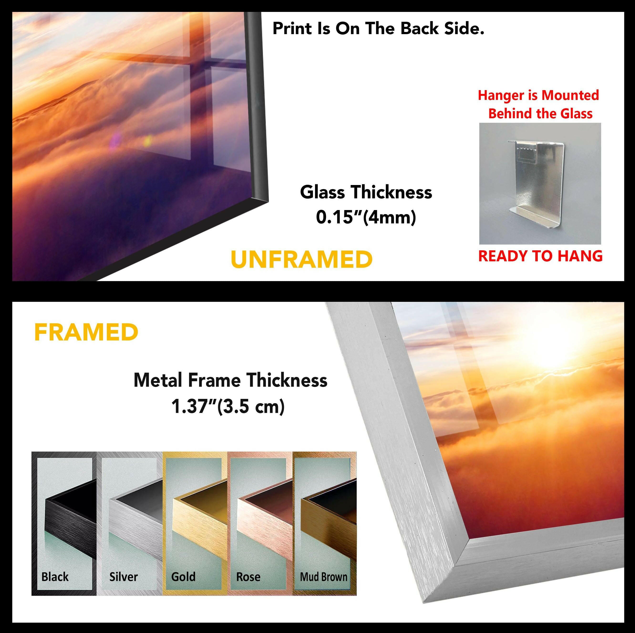 Stunning Sunrise on Glass Wall Art - Above the Clouds Panoramic Landscape Decor for Living Room, Bedroom & Office