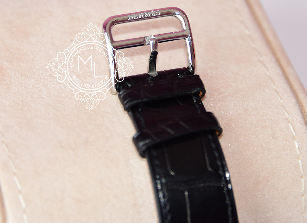 Hermes Diamond Arceau Watch GM - Luxury Black Crocodile Leather Strap for Men & Women | Perfect for Formal Events, Business Meetings & Special Occasions