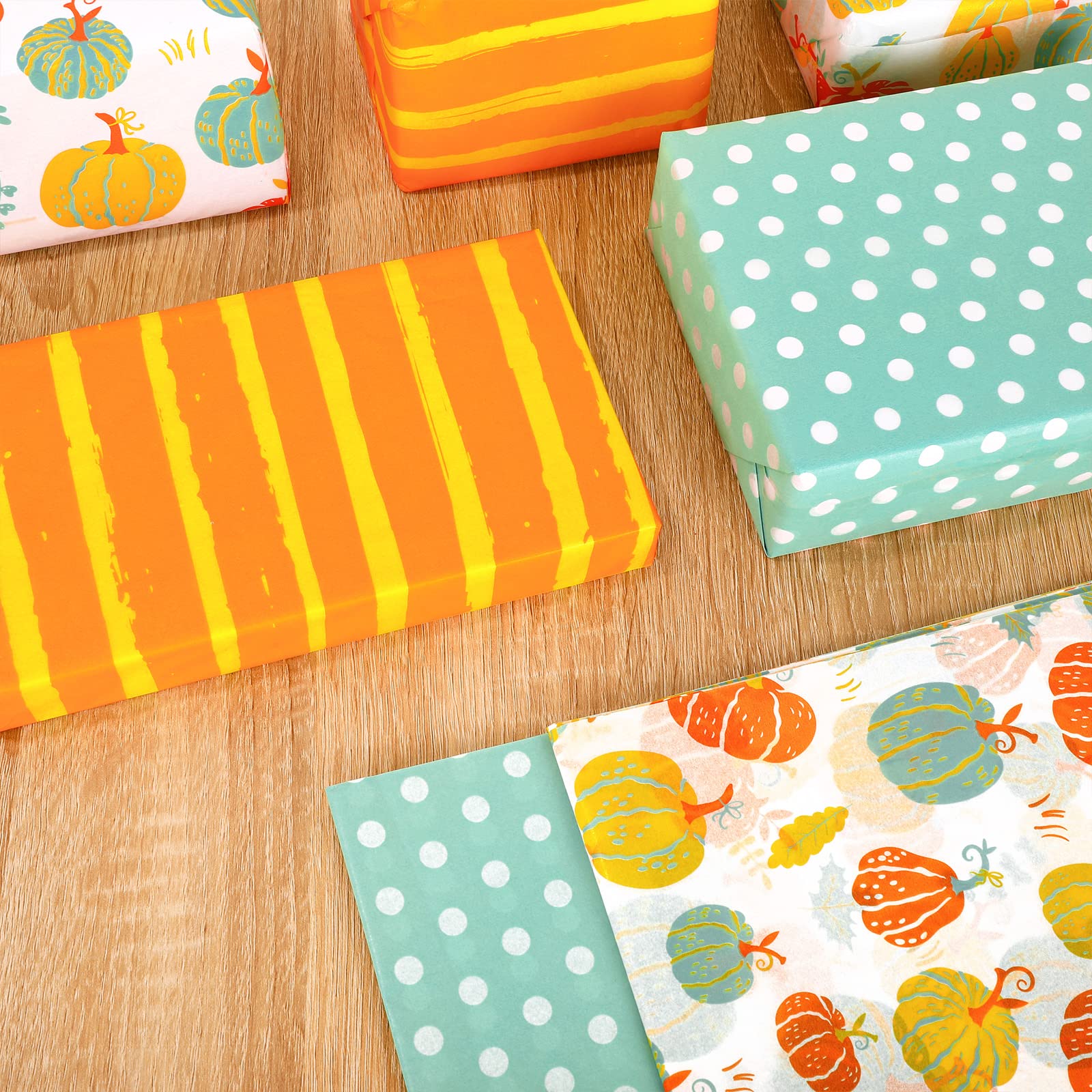Whaline Fall Tissue Paper - 90 Sheets of Orange & Blue Pumpkin Wrapping Paper (14x20 Inch) for Thanksgiving Gifts, DIY Gift Bags, Party Favors & Autumn Home Decor | Rustic Art Paper for Seasonal Crafts, Table Settings and Festive Celebrations