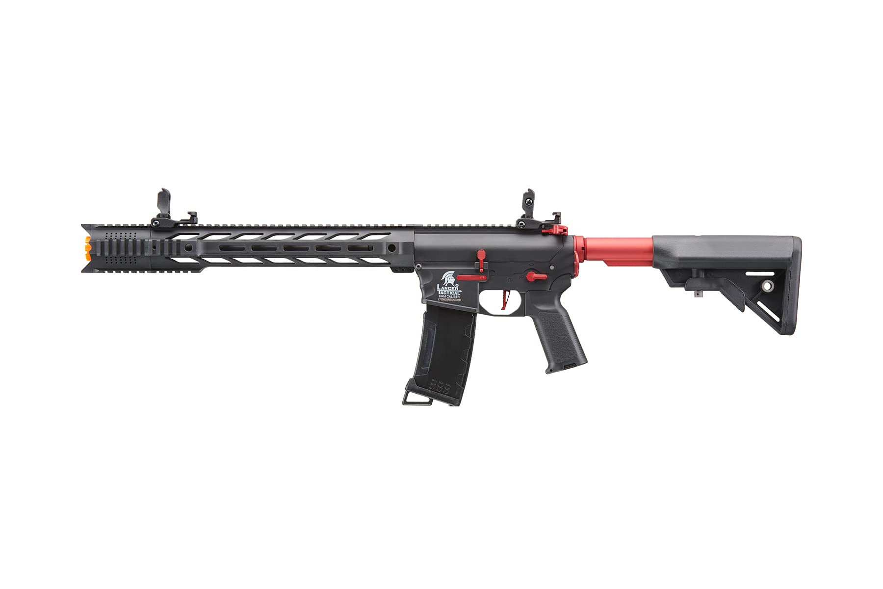 Lancer Tactical Gen 3 M4 SPR Interceptor Airsoft AEG Rifle - Black with Red Accents | High Performance Electric Airsoft Gun for Outdoor Skirmishes & Tactical Training