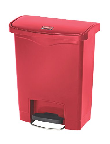 Rubbermaid 8 Gallon Slim Step-On Trash Can - Red, Commercial Plastic Garbage Bin for Kitchen, Office, Bathroom & Home Use
