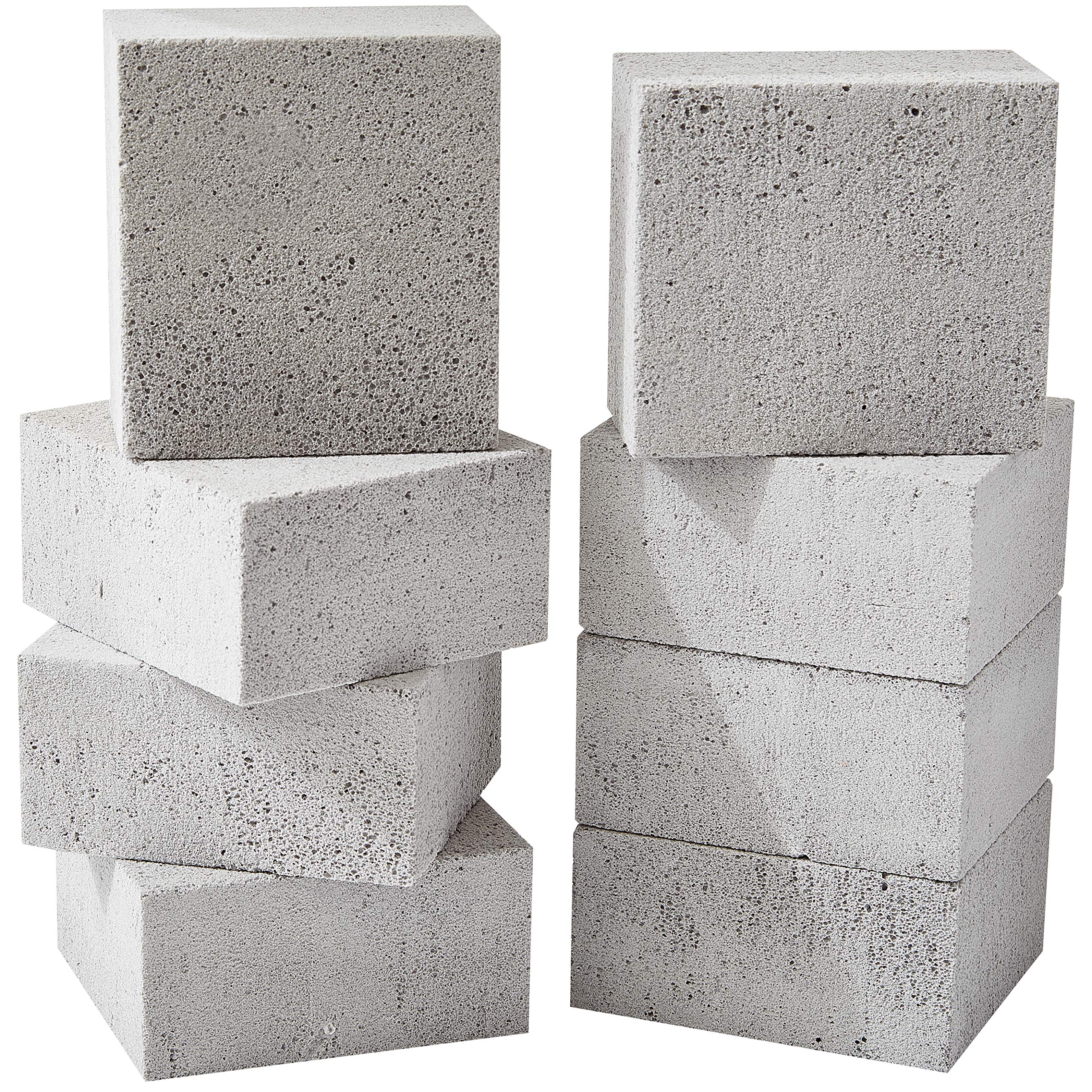 Heavy Duty Non-Toxic Grey Grill Brick Cleaner 8 Pack - Reusable Chemical Free BBQ Pumice Cleaning Blocks for Flattops, Grills & Griddles - Non Scratch Grill Stone Scouring Tool for Outdoor Cooking & Commercial Kitchens