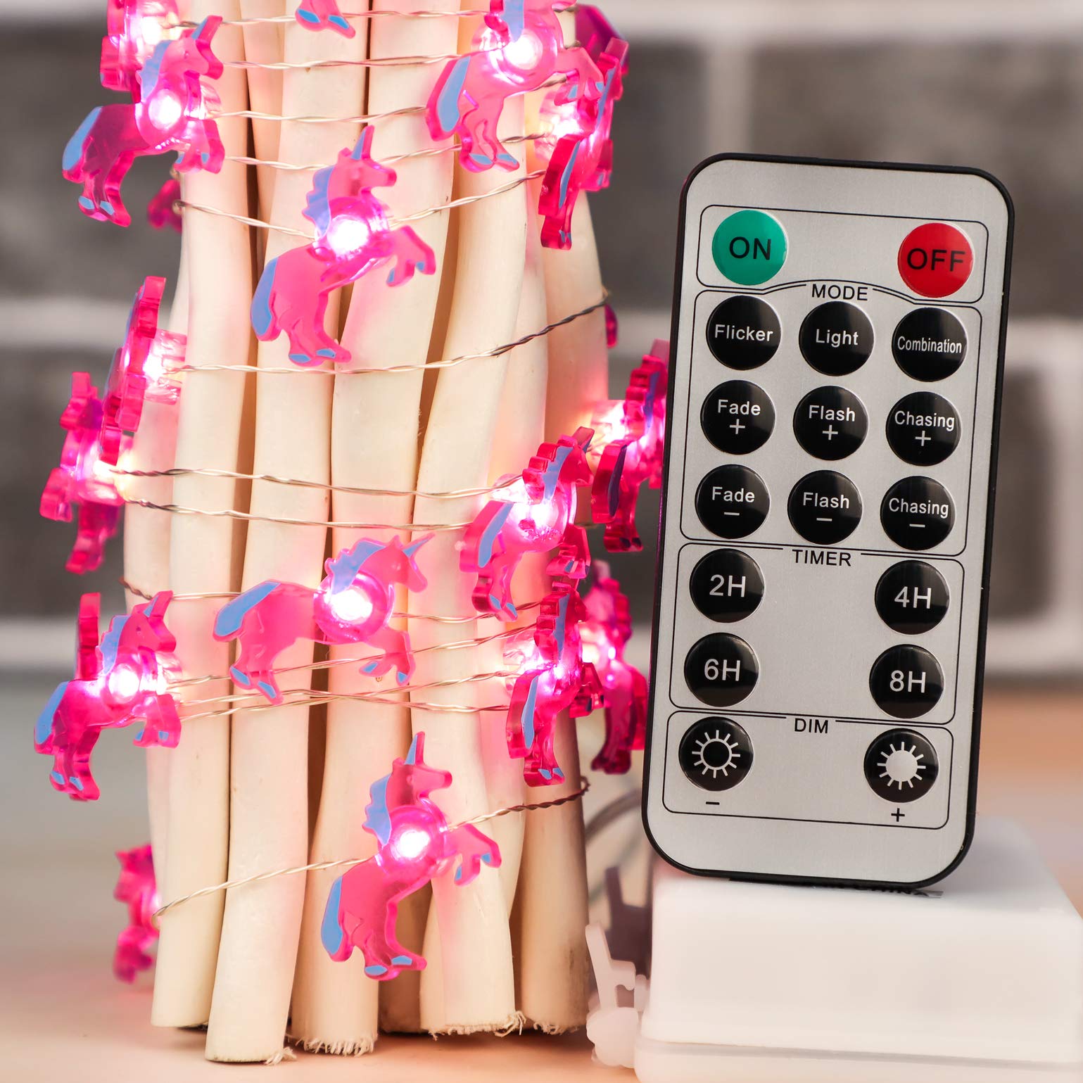 Pink Unicorn String Lights 10FT - 30 LED Fairy Lights with Remote Control, Battery or USB Powered - Perfect for Birthday Parties, Weddings, Graduations, Girls Room Decor & Nursery Lighting