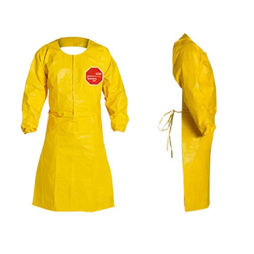 DuPont Tychem 2000 Chemical Protective Apron - 44-Inch Sleeved with Elastic Cuffs, Neck Loop, Snaps & Waist Ties - Yellow, 2X-Large (25-Pack) | Ideal for Laboratory, Industrial & Hazardous Material Handling