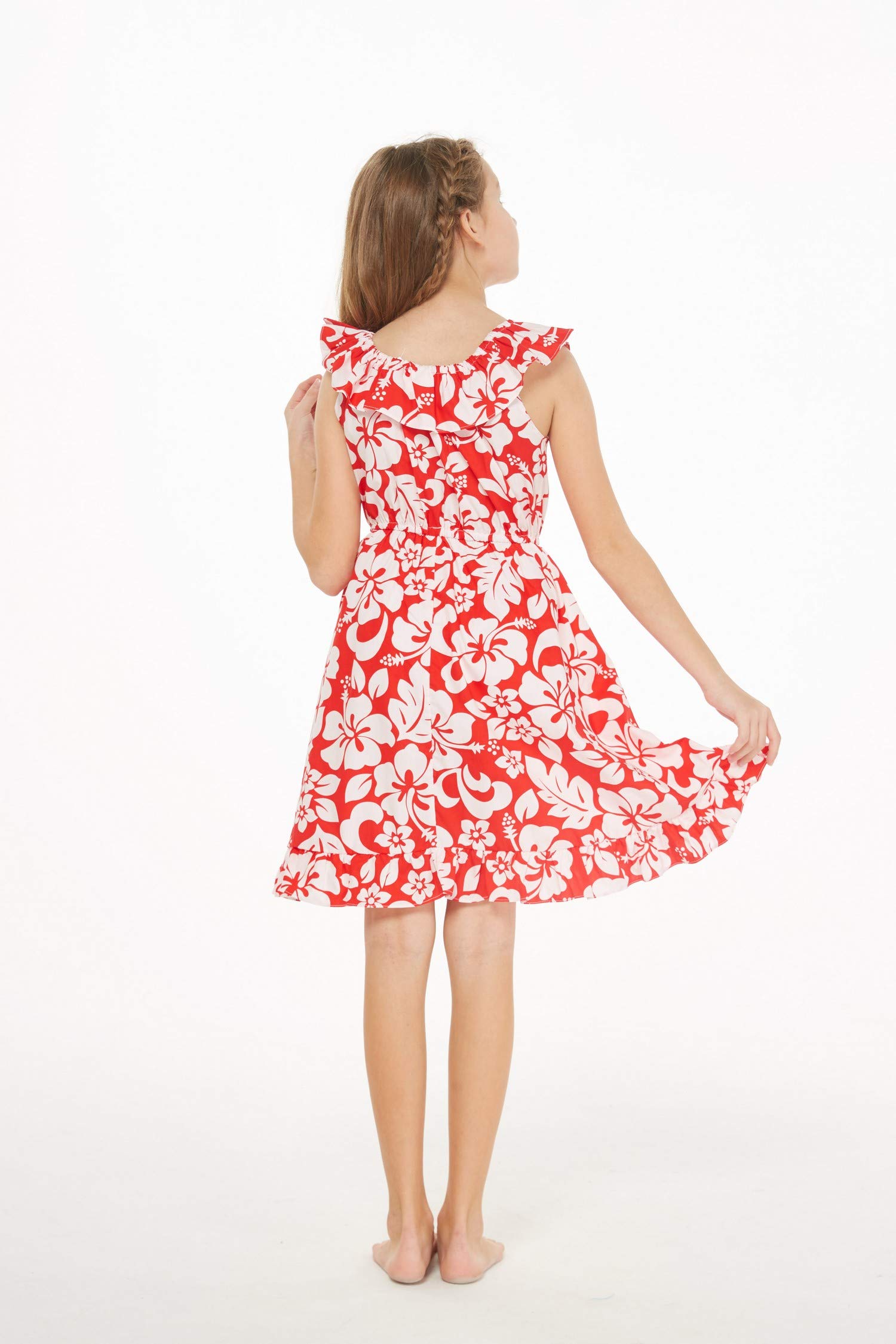 **Luau Wrap Ruffle Dress for Girls - Classic Red Hibiscus Print - Perfect for Hawaiian Parties, Beach Vacations & Summer Outfits**