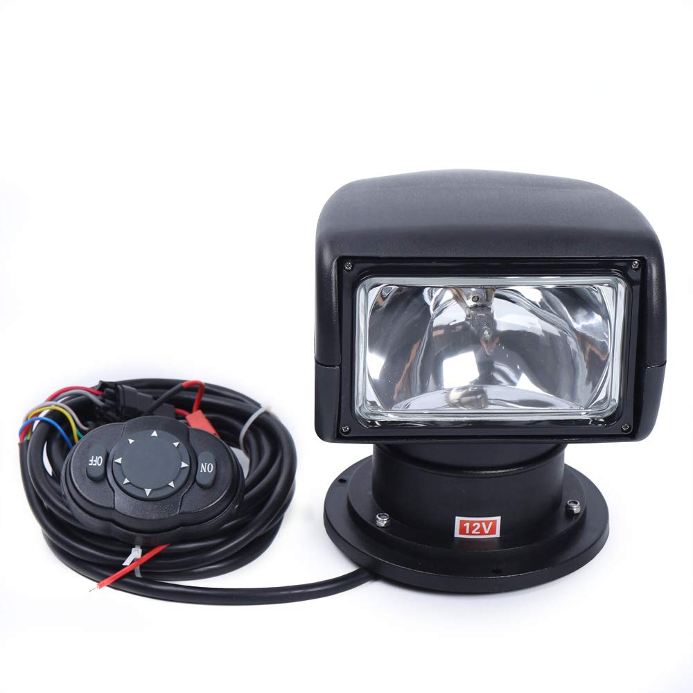 12V 100W Marine Spotlight with Remote Control - Waterproof Halogen Search Light for Boats, Trucks & Cars - Perfect for Night Fishing, Offshore Navigation & Emergency Situations (Black)