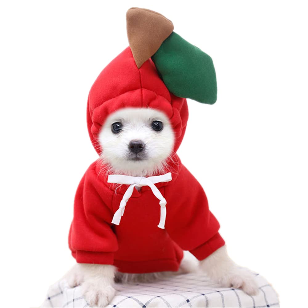 Dog Christmas & Halloween Costumes - Hoodies for Small Dogs & Cats, Puppy Outfits for Yorkie, Chihuahua & Pomeranian (Medium, Red-Apple) - Perfect for Holiday Parties & Pet Photo Shoots
