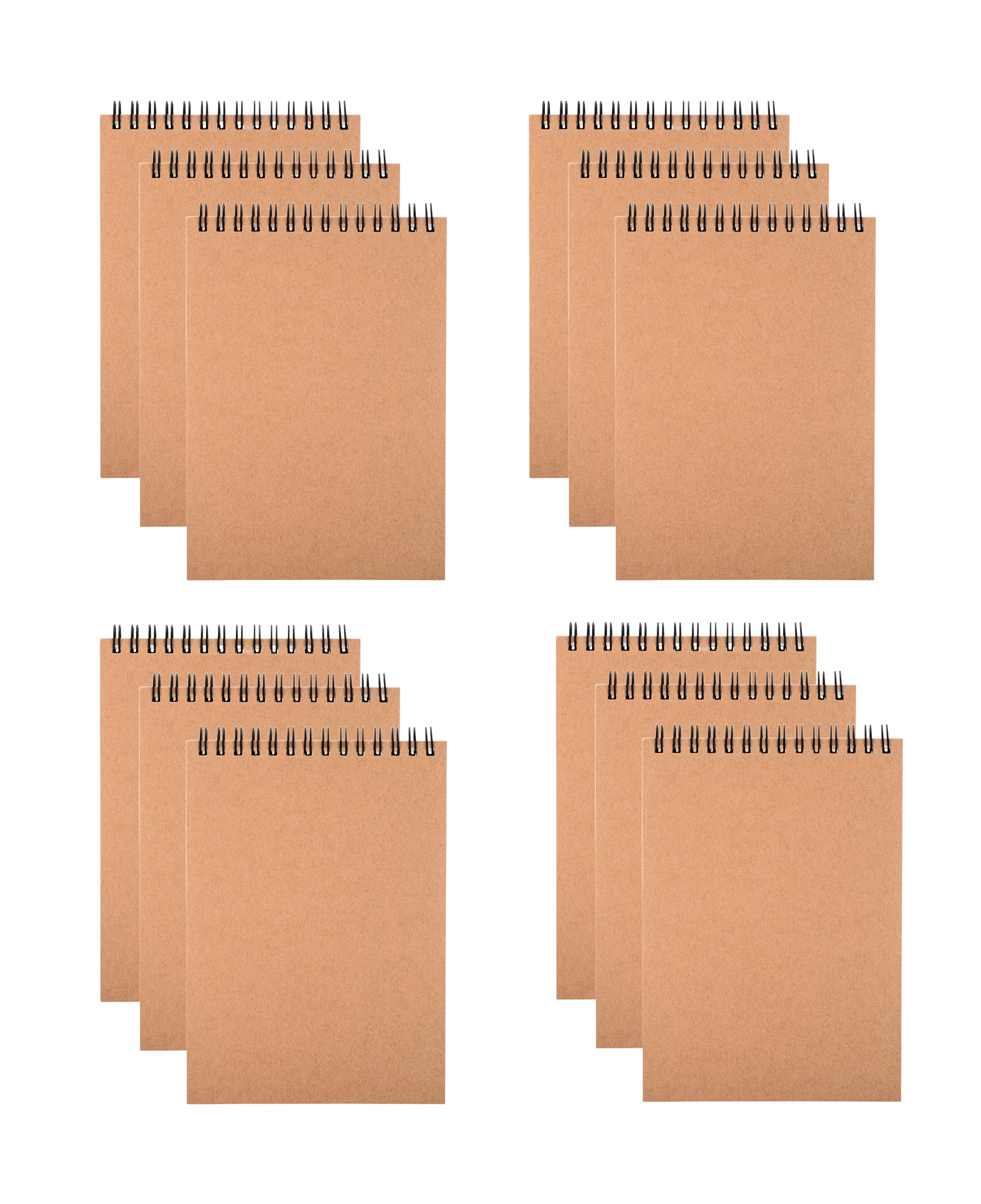 K-Kraft 12-Pack Spiral Steno Notepads with Eco-Friendly Kraft Paper Covers - Perfect for Office Notes, Home Organization, School Memos, College Lectures & Business Meetings | Durable & Recyclable Writing Pads for Everyday Use