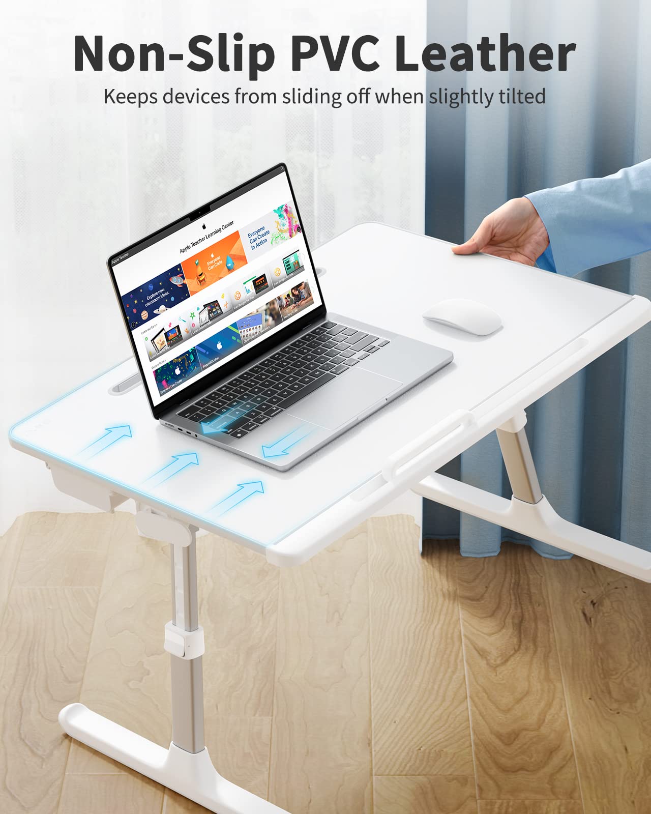 SAIJI Adjustable Laptop Bed Tray Table - Foldable Bed Desk with Storage Drawer for Eating, Working, Writing, Gaming & Drawing - White X-Large - Perfect for Home Office, Dorm Room & Bedside Use