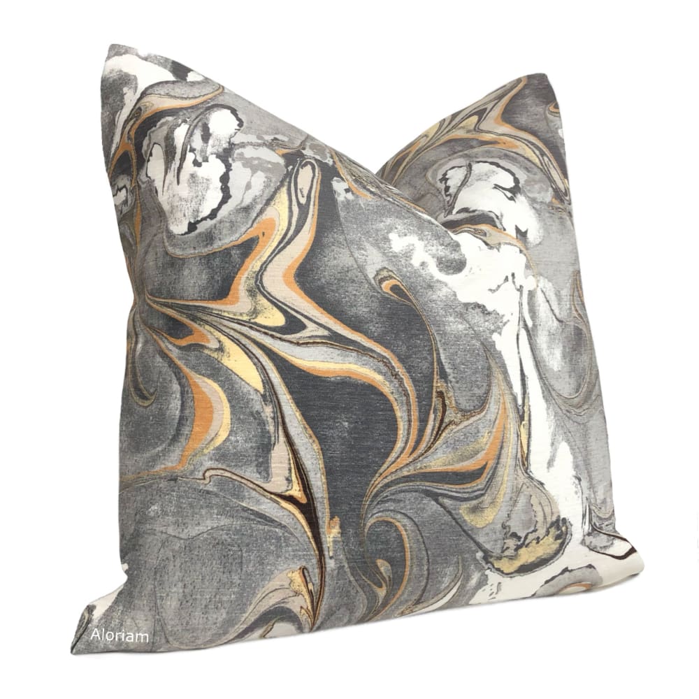 Keiko Gray Yellow Orange Marble Swirl Chenille Pillow Cover - Soft Decorative Throw Pillow Case for Couch, Bed, Sofa - Home Decor Accent for Living Room, Bedroom
