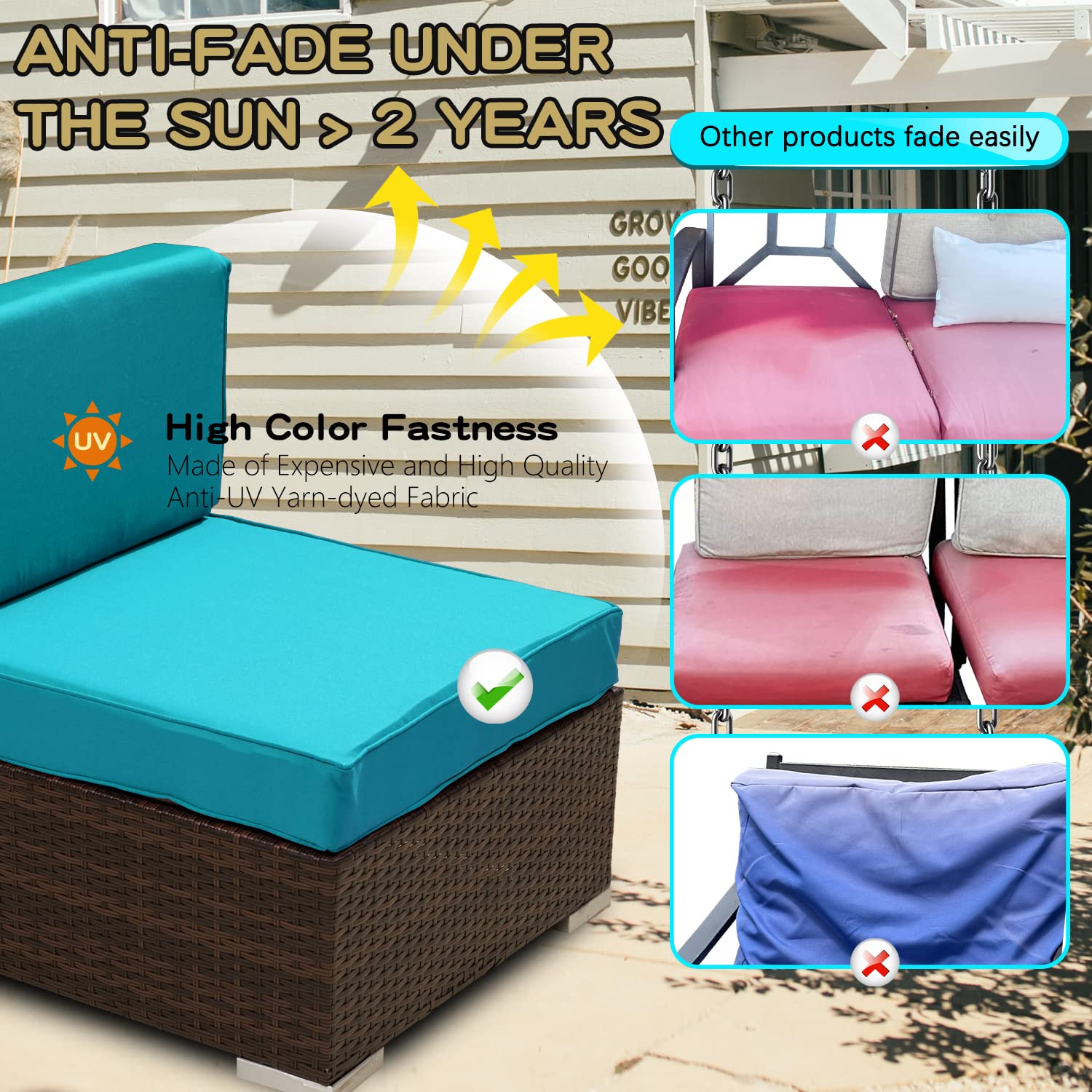 **14-Pack Outdoor Patio Seat & Back Cushion Replacement Covers – Fits 7-Piece 6-Seater Wicker Rattan Sectional Sofa Set (Turquoise, Covers Only, Large) – Perfect for Garden, Poolside & Patio Furniture Protection**