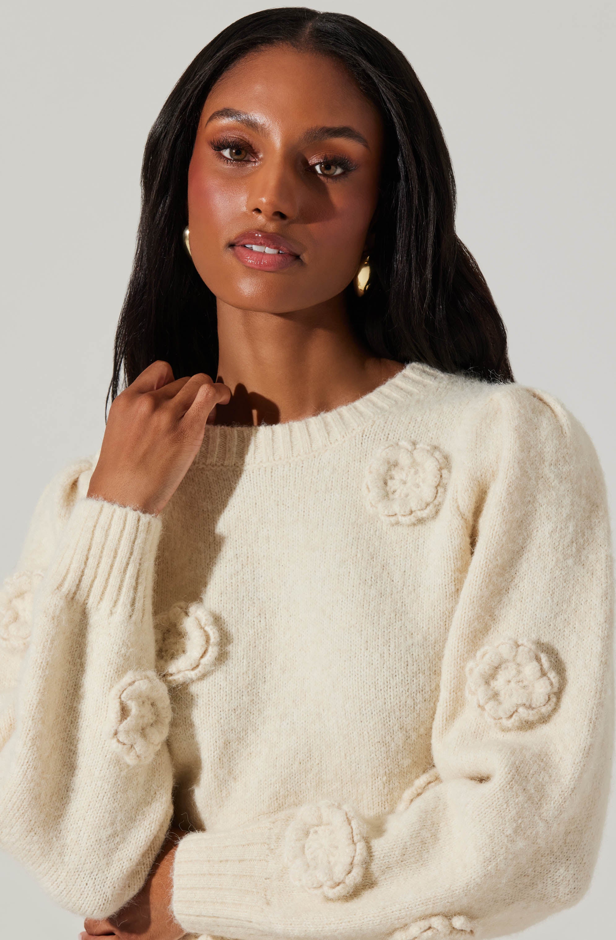 Wilessa 3D Floral Knit Sweater for Women - Cozy Winter Pullover with Embossed Floral Design | Perfect for Casual Outfits, Office Wear & Holiday Parties