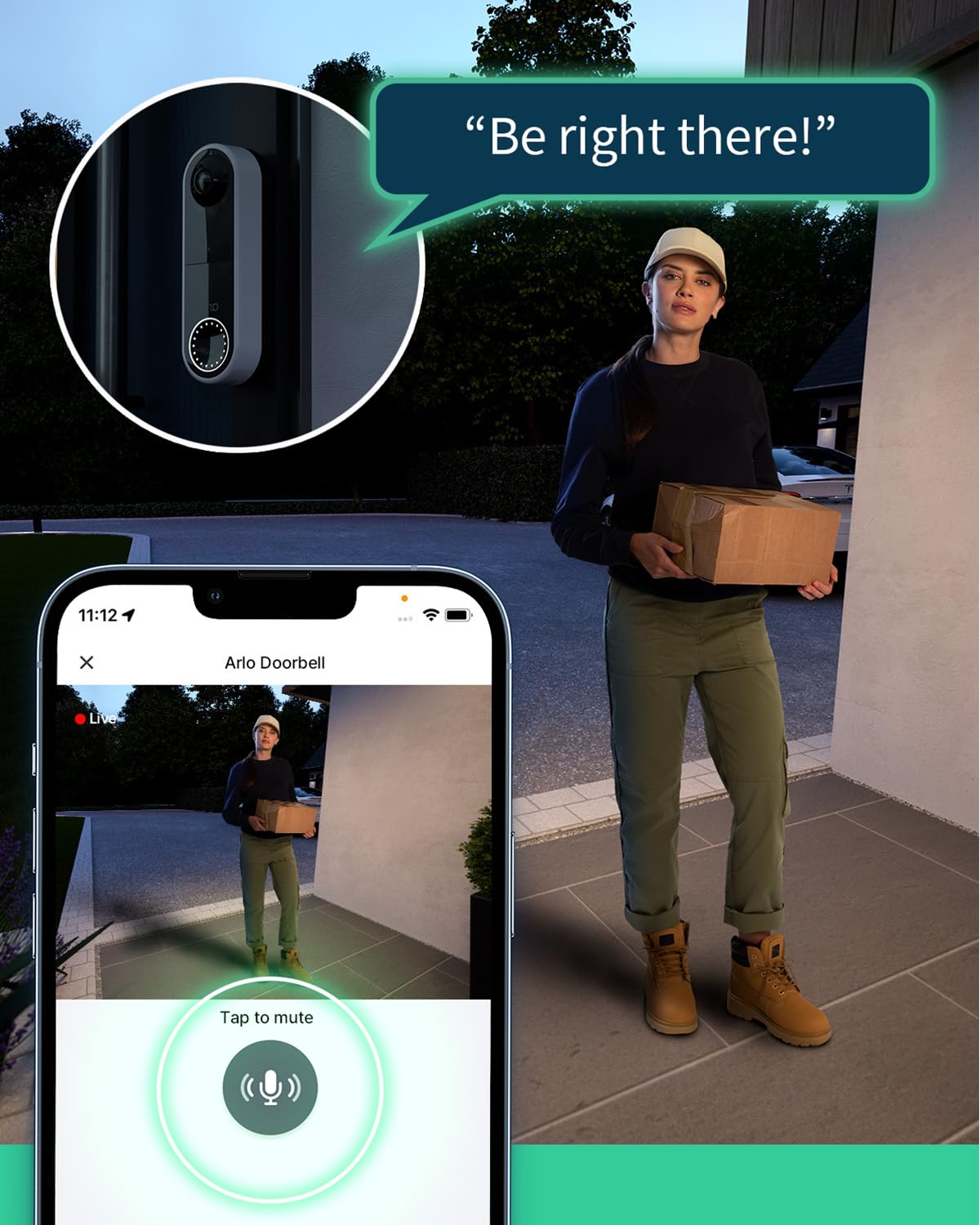 Arlo Essential Wireless Video Doorbell Security Camera - 1080p HD, WiFi, 2-Way Audio, Smart Package & Motion Detection, Loud Siren, Night Vision - Ideal for Home Security & Smart Doorbell System (Black)