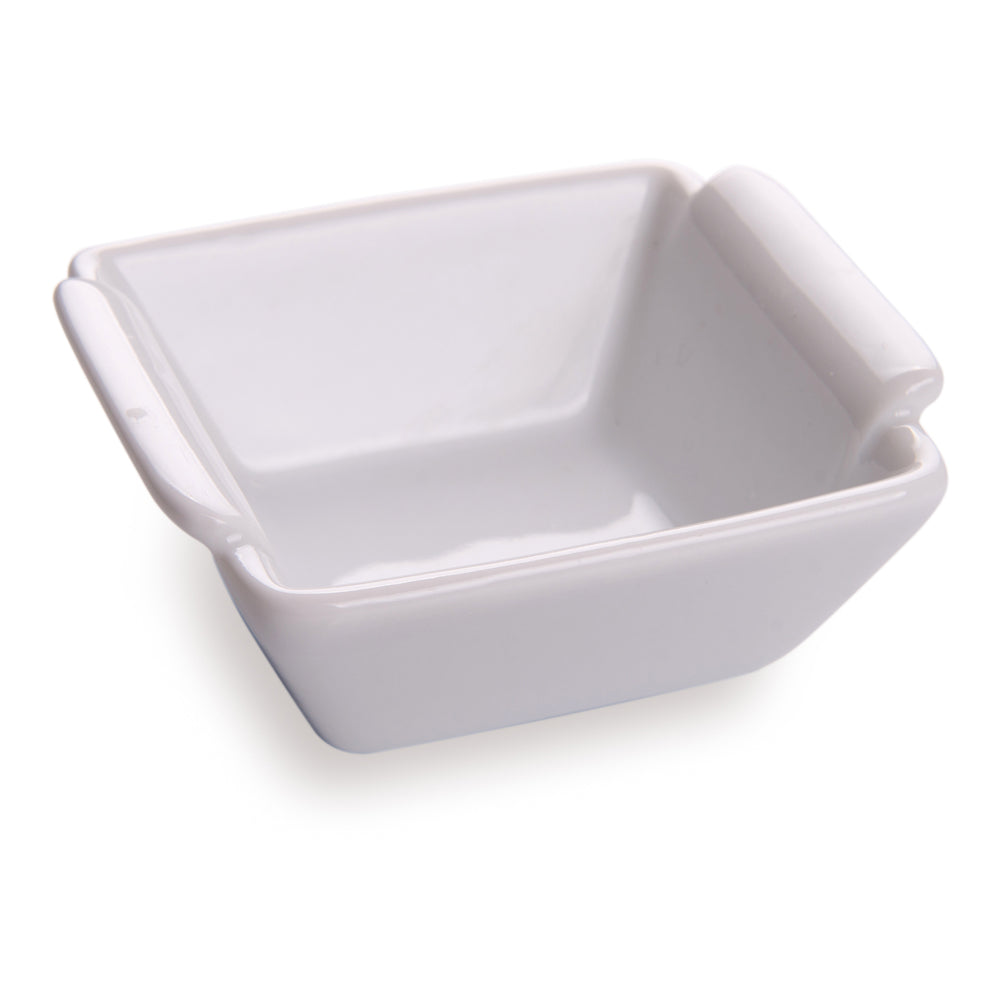 1 oz Square White Porcelain Mini Lipped Handle Bowl - 2.5