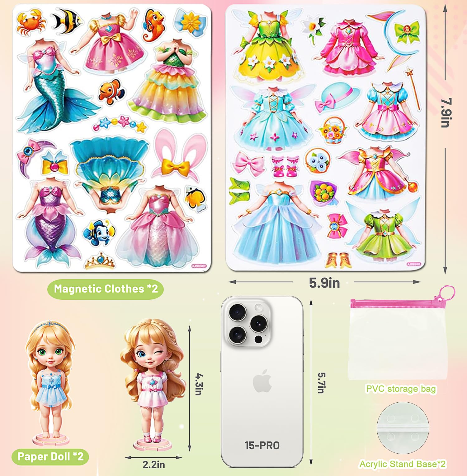 Magnetic Dress Up Dolls for Girls Ages 3-7 | DIY Princess Paper Doll Set with 2 Themed Outfits (Mermaid & Elf) | Pretend Play Travel Toy for Kids | Perfect for Birthday Gifts, Travel Entertainment & Creative Play