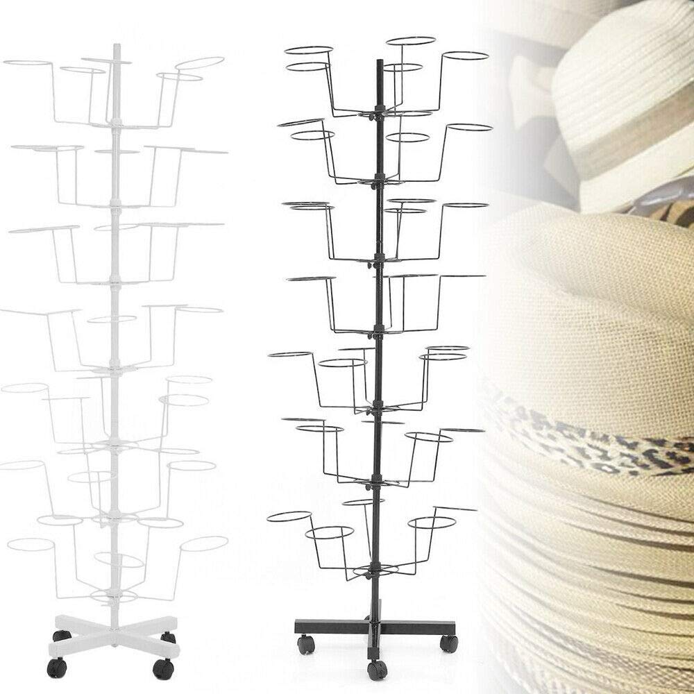 7-Tier Adjustable Rotating Metal Hat Display Stand - 35 Hats Capacity, Multifunctional Cap & Wig Hanger Rack for Retail Stores, Boutiques & Home Organization (Black) - Perfect for Hat Collections, Wig Storage & Retail Displays