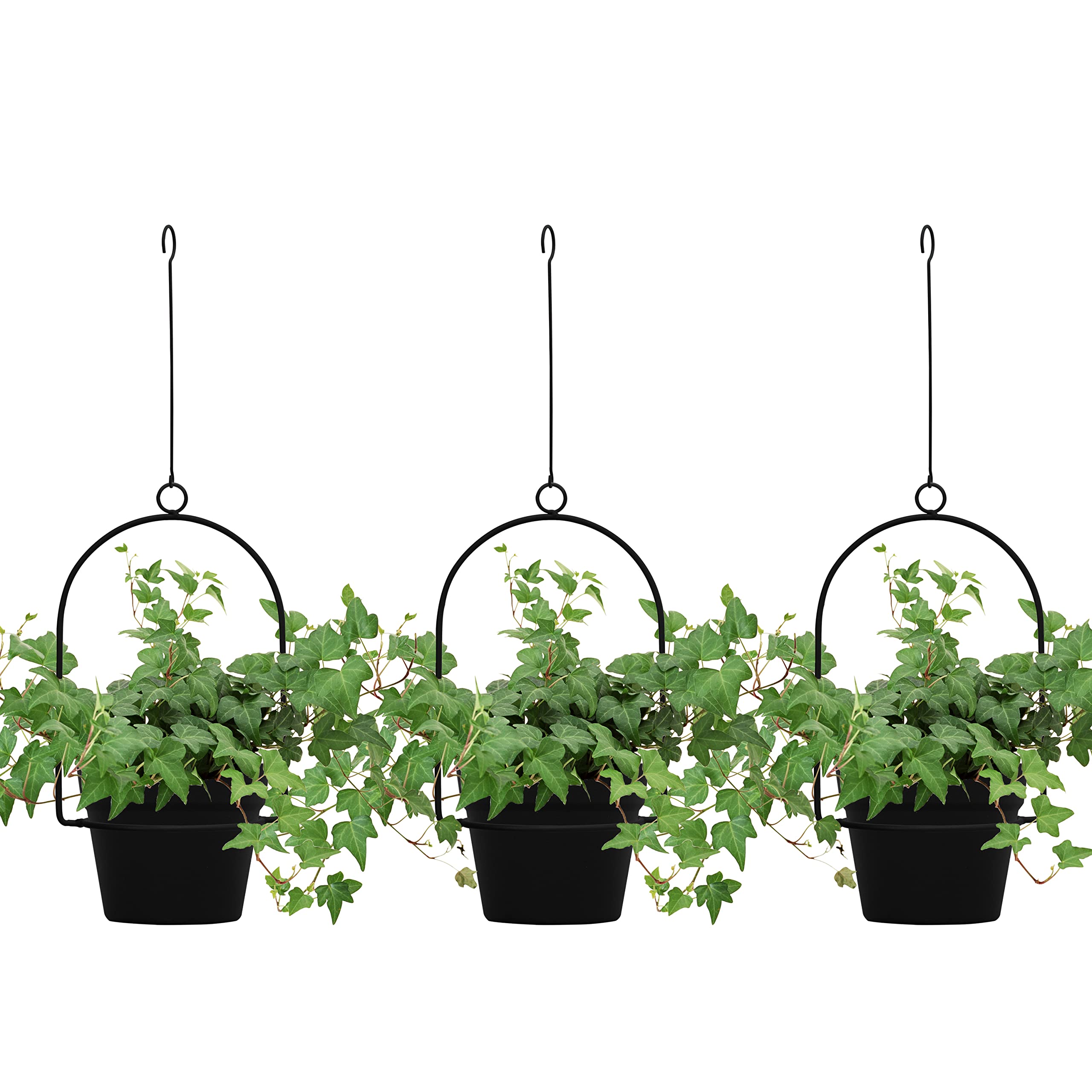 Gardzen 3 Pack Hanging Planters for Indoor & Outdoor Use - Black Flower Pots with Hangers for Plants, Flowers, Herbs - Perfect for Balcony, Patio, Garden, and Home Decor