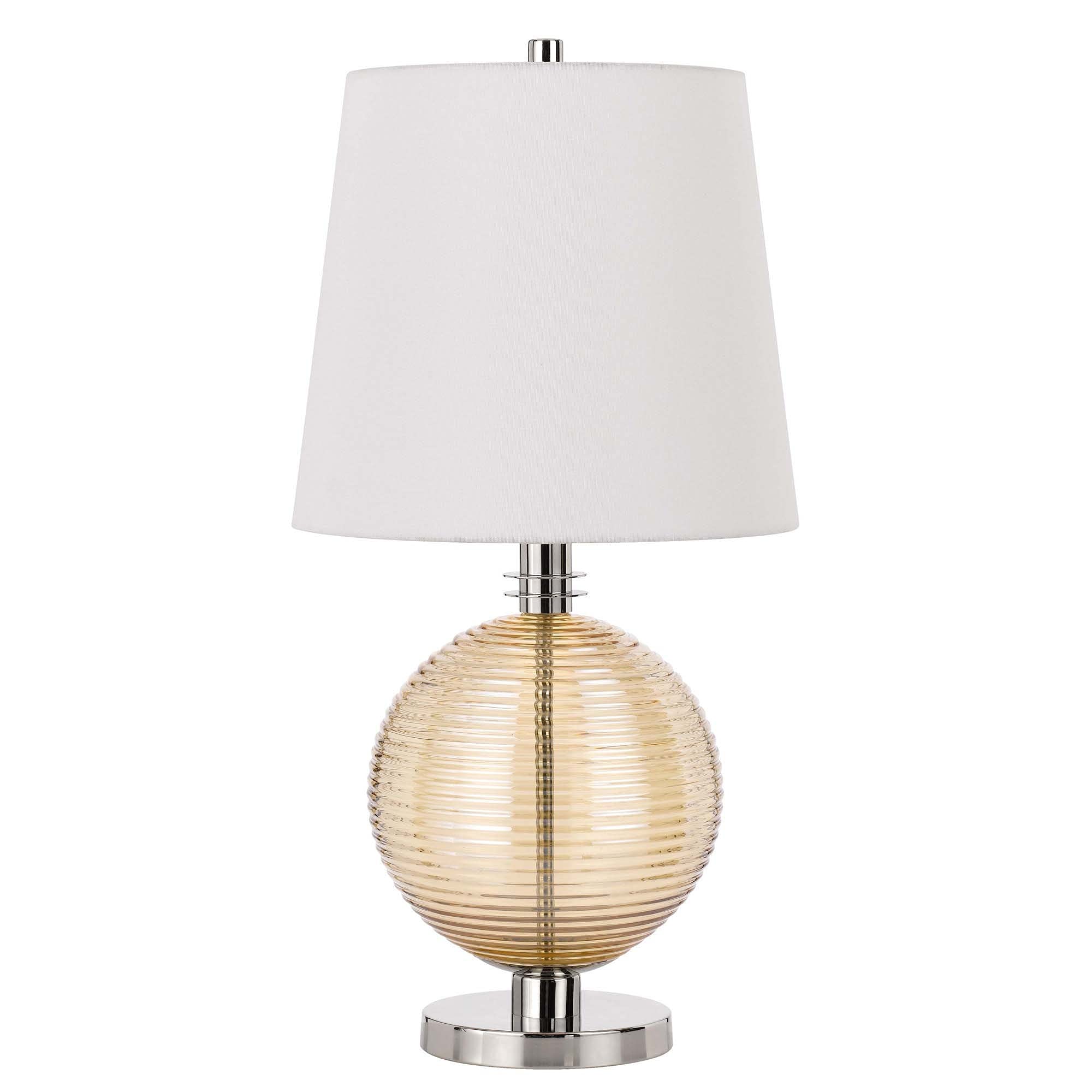 Benjara White and Chrome Table Lamp with Textured Glass Ball Accent - Modern Home Office & Bedroom Lighting Decor
