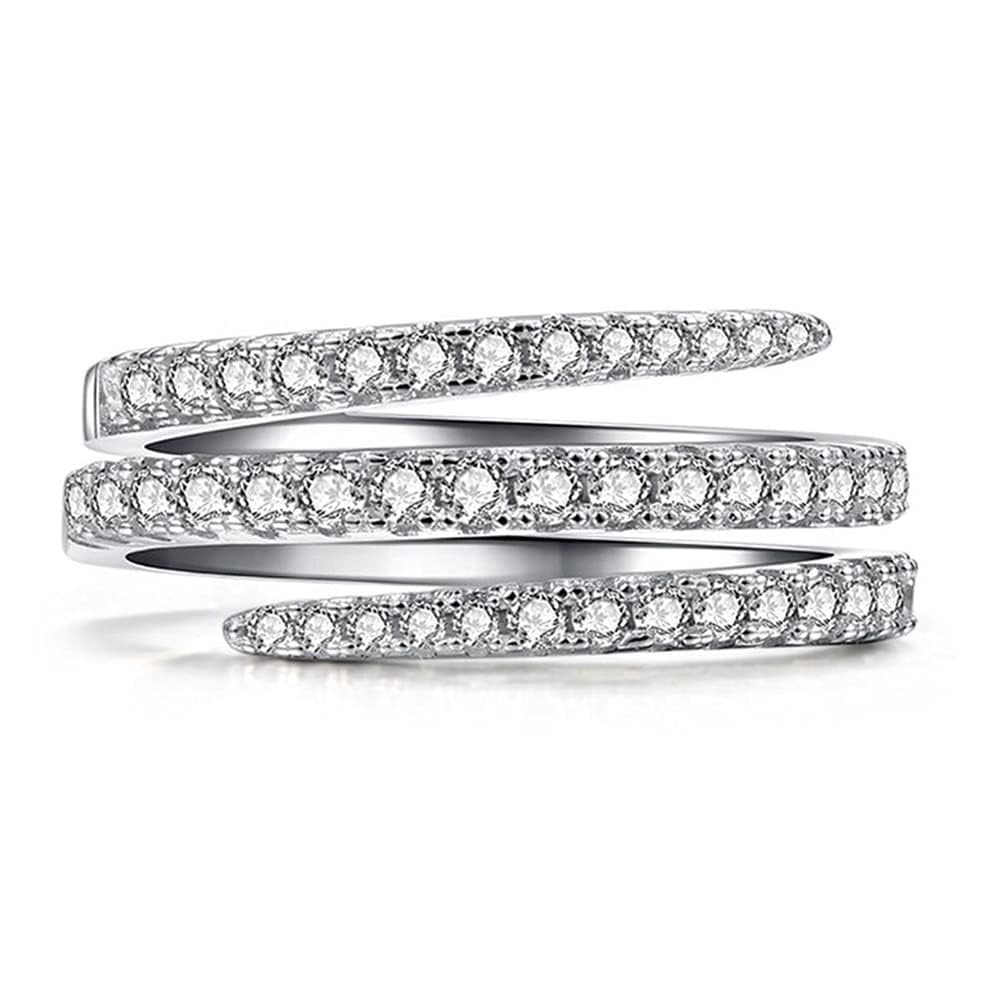 925 Sterling Silver Shiny Full Diamond Ring for Women - Three Row Cubic Zirconia Cocktail Ring | Elegant CZ Diamond Eternity Band Jewelry Gift | Perfect for Engagement, Wedding, Anniversary, Valentine's Day & Birthday | Great for Date Night, Party, Formal Events & Everyday Luxury Wear | Stylish for Office, Dinner Date & Special Occasions