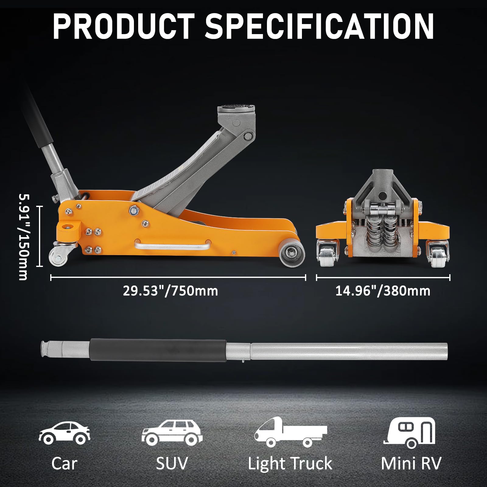 GARVEE 3 Ton Low Profile Aluminum & Steel Hydraulic Floor Jack with Dual Piston Quick Lift Pump (3.86
