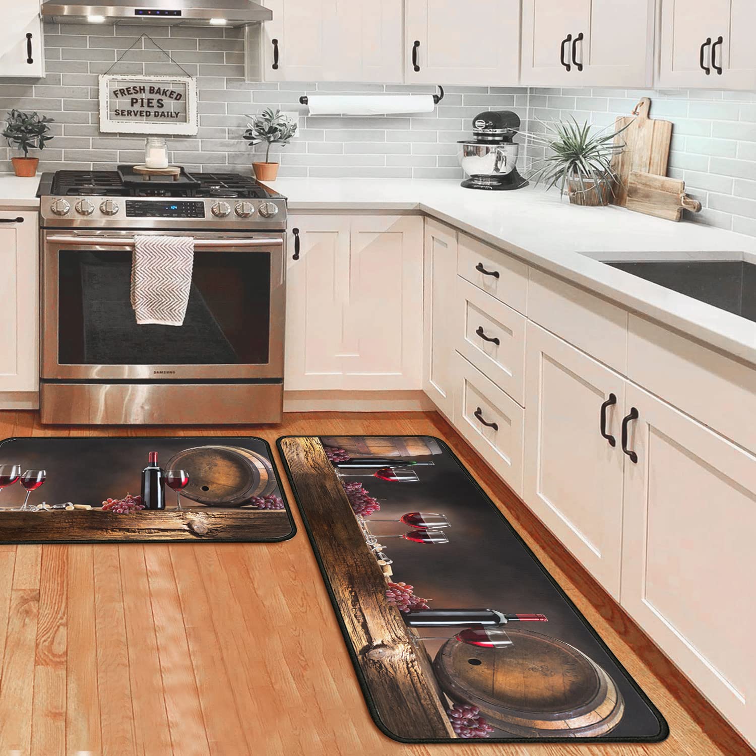 Non-Slip Washable Absorbent Microfiber Kitchen Rugs Set of 2 - 17