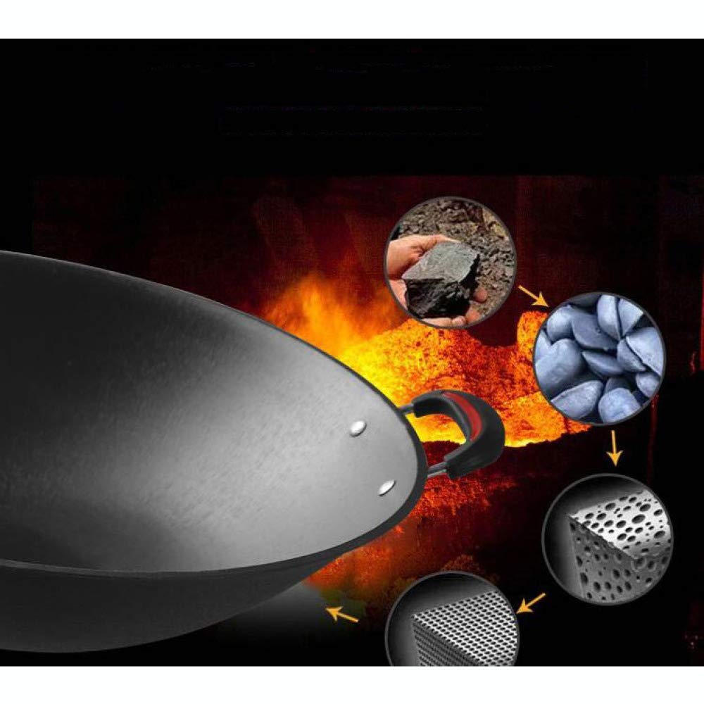 Vintage Cast Iron Wok Pan - 54cm Round Bottom Uncoated Non-Stick Wok Pot with Double Ears for Stir Fry, Deep Frying & Asian Cooking - Perfect for Home Kitchen & Restaurant Use