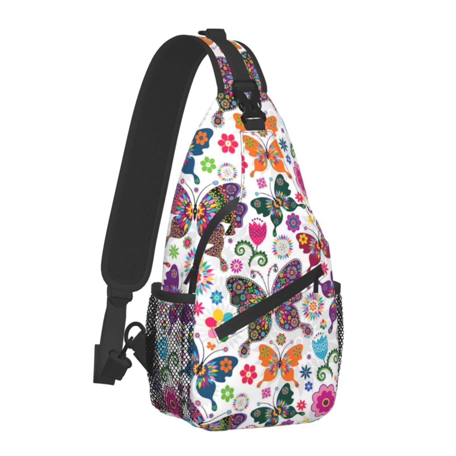 Colorful Butterfly Flower Sling Bag - Crossbody Travel Hiking Backpack for Women & Men | Lightweight Mini Chest Shoulder Daypack | Perfect for Outdoor Sports, Running, Climbing & Casual Daily Use