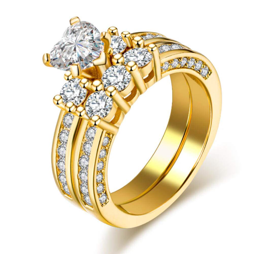 His and Hers Wedding Rings Set - 14K Yellow Gold Filled Heart CZ Couple Bands for Bride & Groom - Perfect for Anniversaries, Engagements & Romantic Gifts