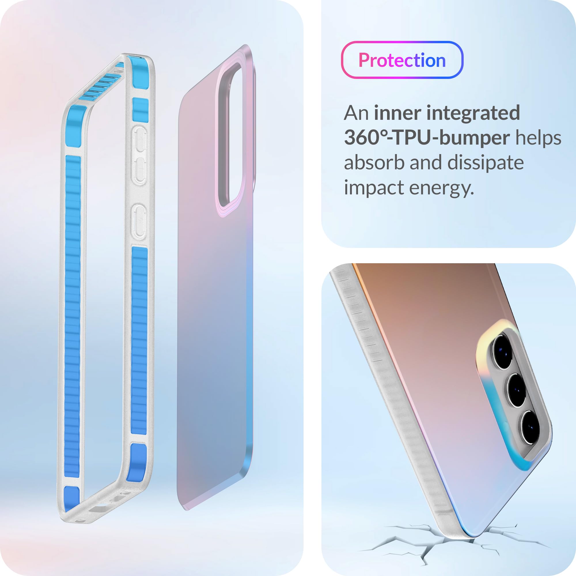 LONLI Hue Holographic Iridescent Shockproof Case for Samsung Galaxy S24 Plus | Color Changing Protective Phone Cover | Cute & Unique Design for Women & Girls (2024) | Perfect for Everyday Use, Parties & Gifts - HUE-IM-S24PLUS