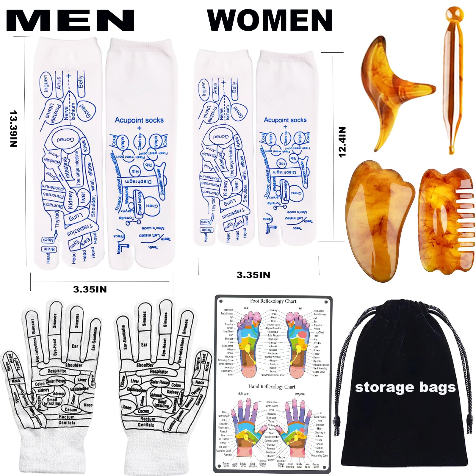 Reflexology Massage Socks & Gloves Set with 4pc Trigger Point Tools - Foot & Hand Massager for Pain Relief - Perfect for Men & Women - Ideal for Relaxation, Yoga, and Post-Workout Recovery
