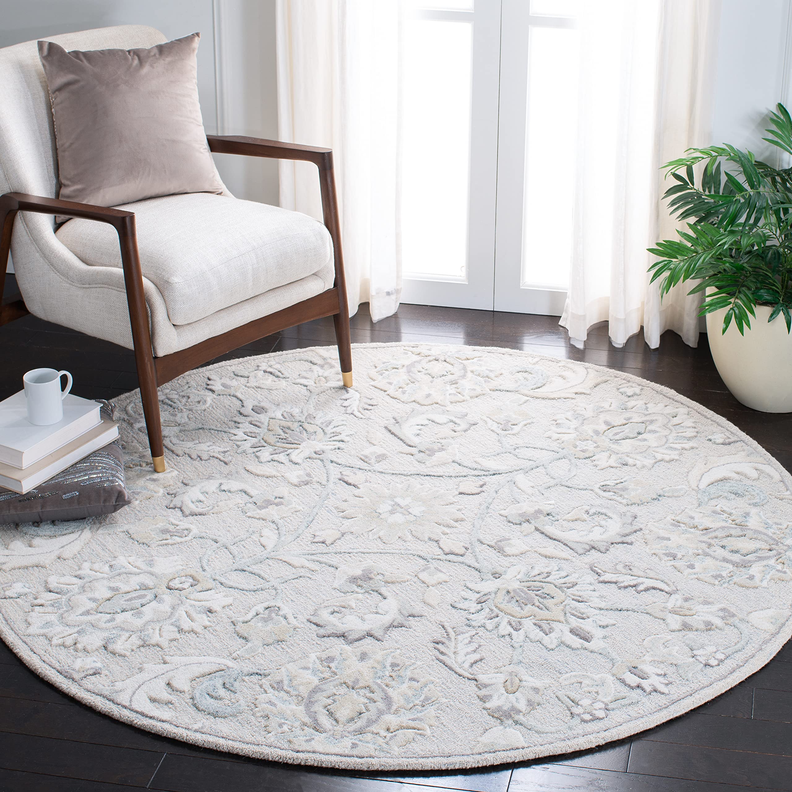 SAFAVIEH Glamour Collection 6-Foot Round Handmade Premium Wool Area Rug in Light Blue & Ivory - Perfect for Living Room, Bedroom or Nursery Decor