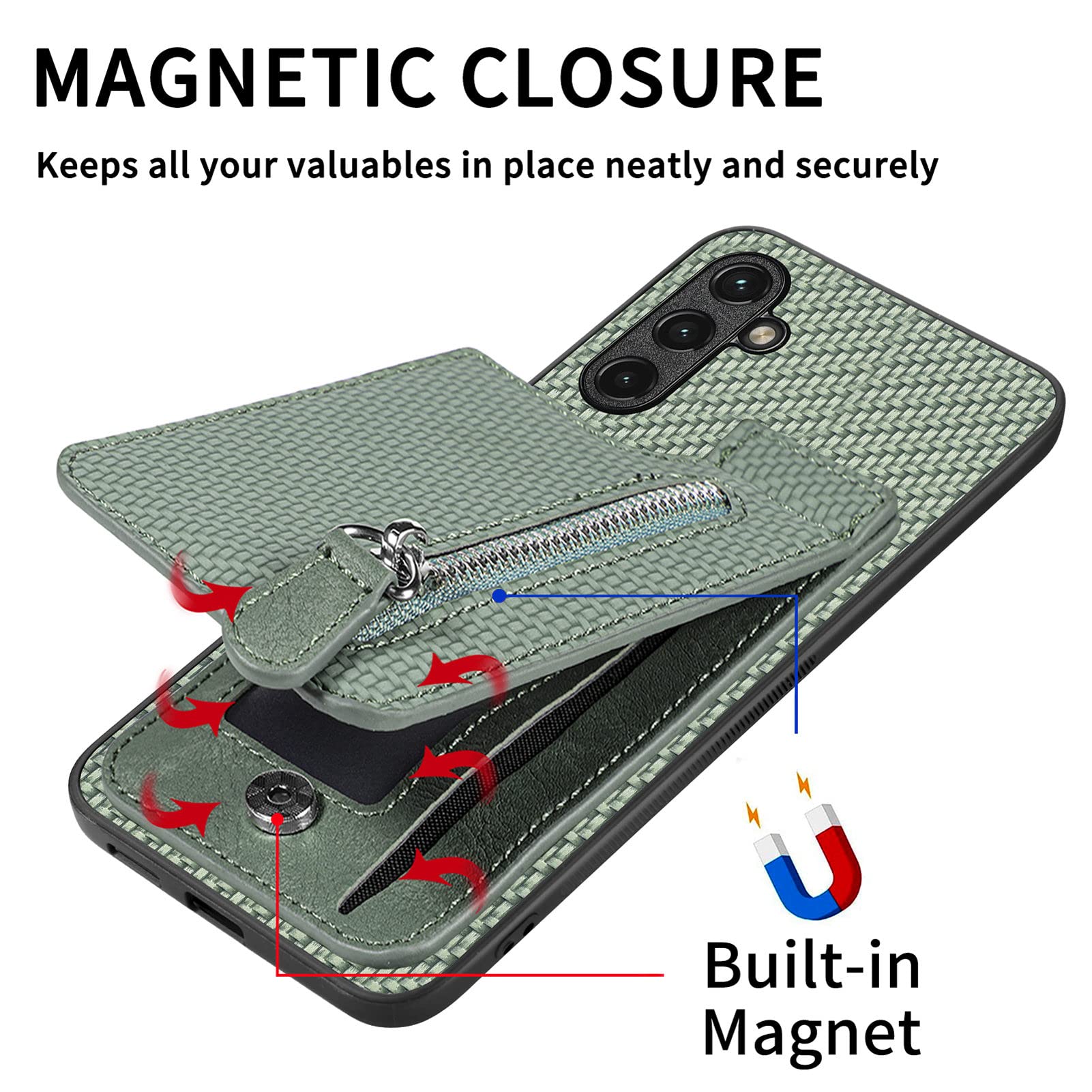 Premium PU Leather Zipper Wallet Case for Samsung Galaxy A02S - RFID Blocking Card Holder, Magnetic Kickstand & Secure Closure | Perfect for Daily Use, Travel & Business (Black)