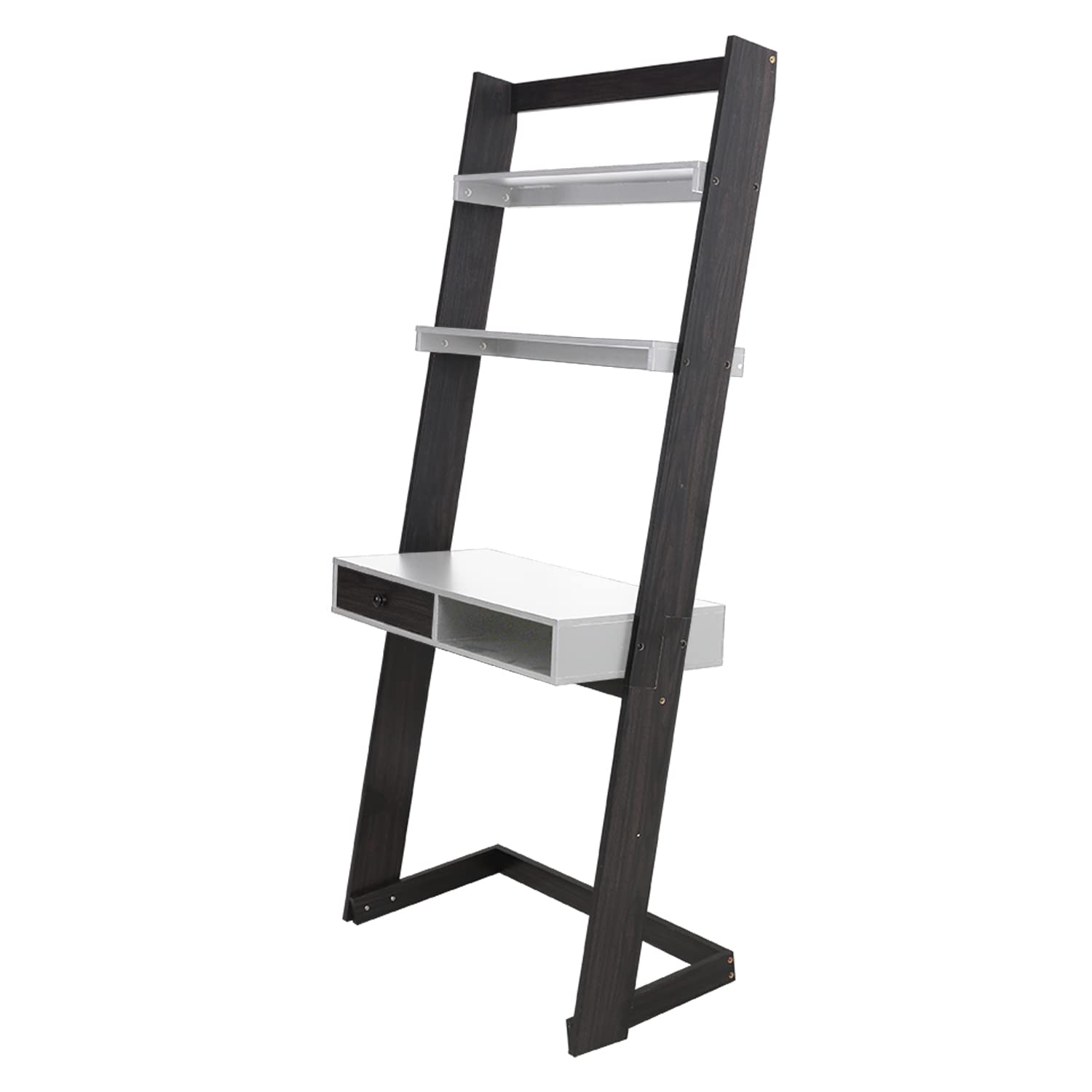 3-Tier Ladder Computer Desk with Storage Shelf & Drawer - Space Saving Modern Writing Desk for Home Office, Study Room & Small Spaces - White Wooden Ladder Desk for Workstation Setup & Home Organization