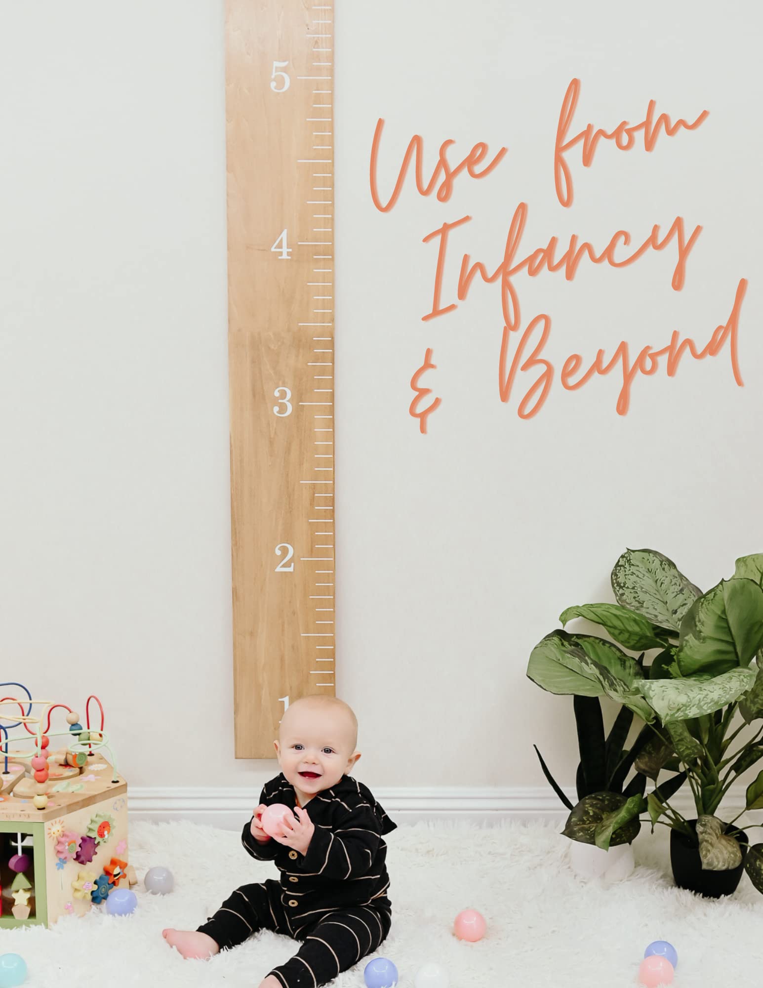 Kids Growth Chart - Real Wood Height Measurement for Children | Minimalist Wall Mounted Growth Tracker | Easy to Hang Natural Wood Growth Ruler for Nursery, Bedroom & Playroom Decor