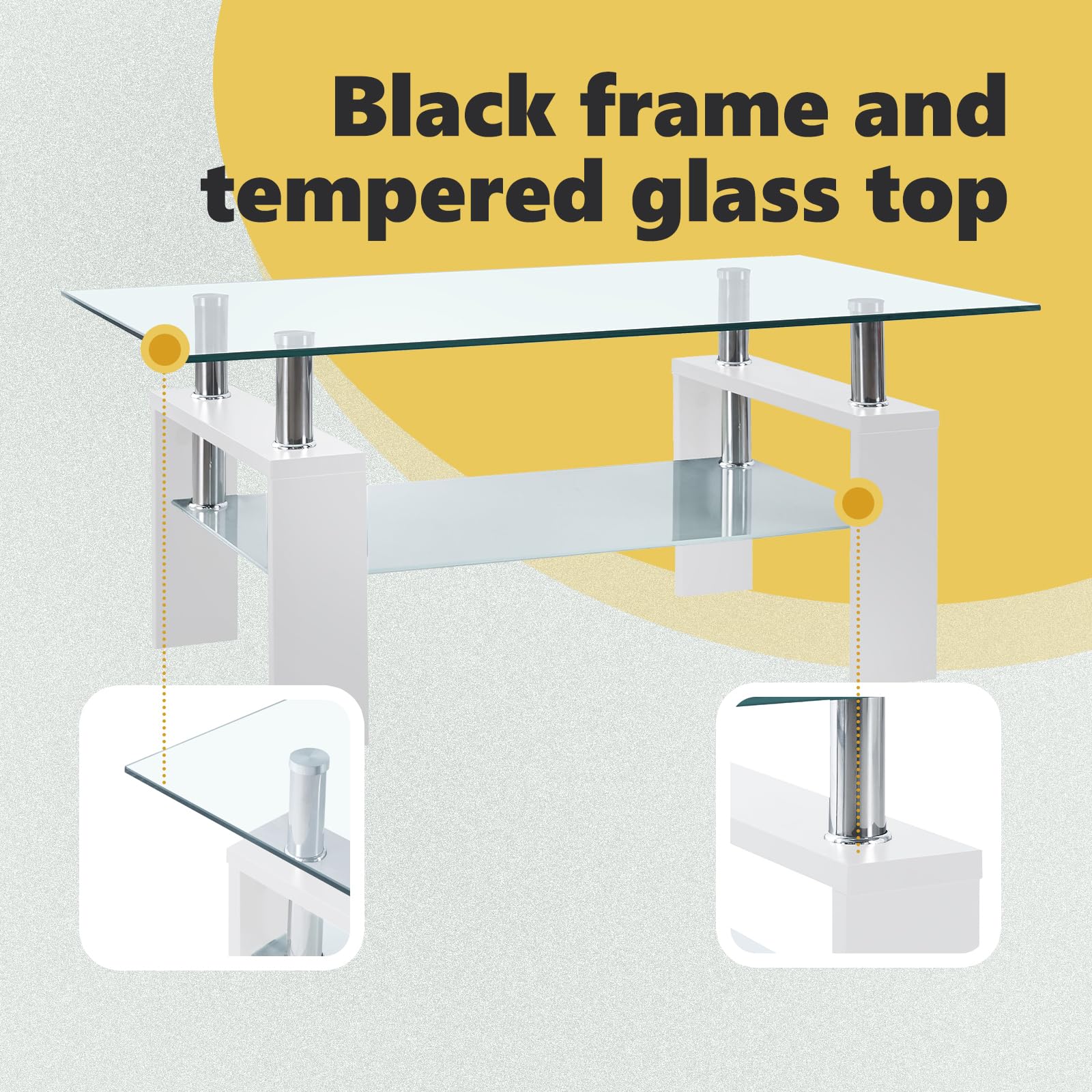 vidaXL White & Clear Tempered Glass Coffee Table with Storage Shelf - Modern Living Room Furniture, Safety Certified, Easy to Clean - Perfect for Small Spaces, Apartments & Contemporary Home Decor