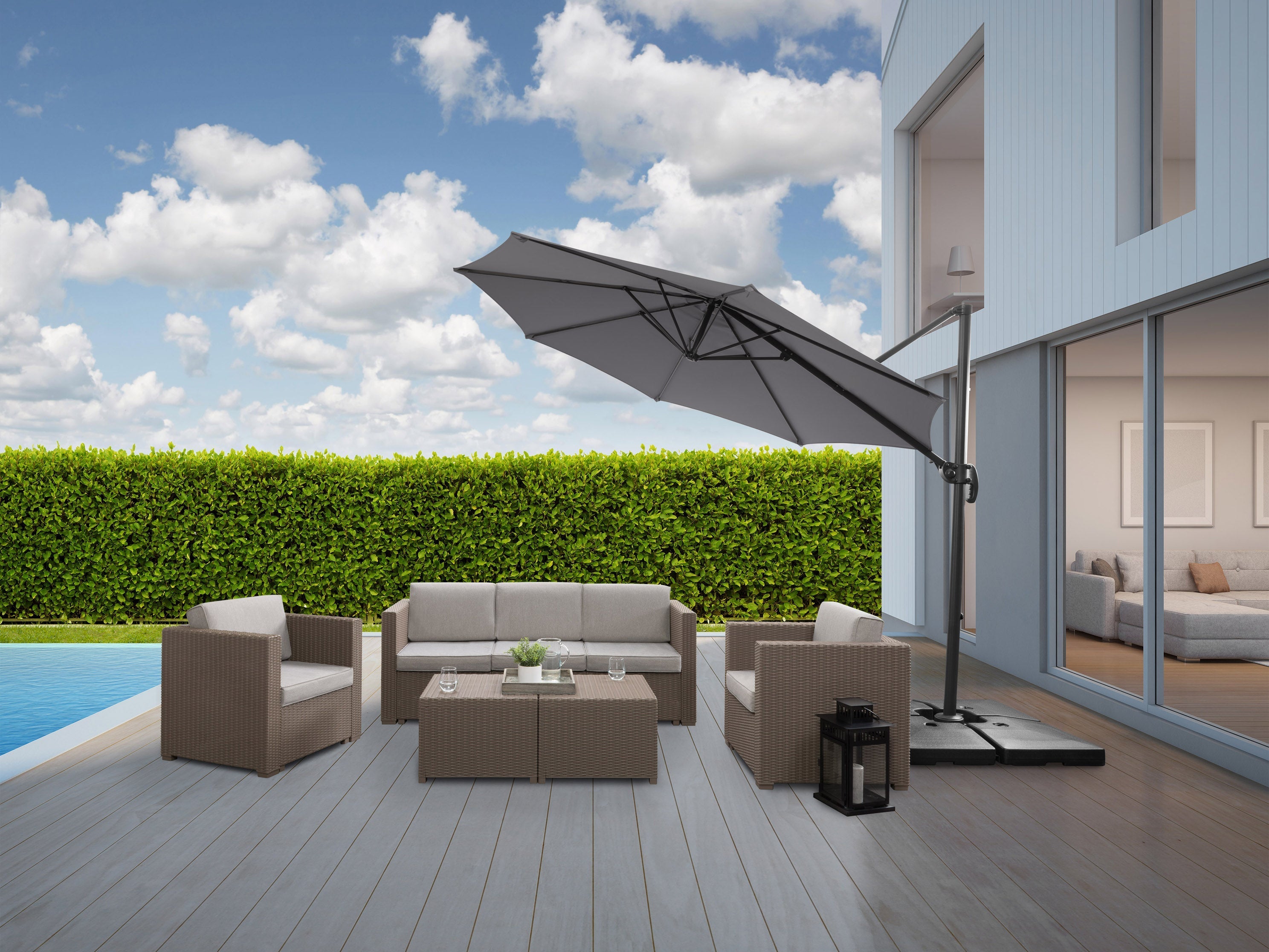 9.5ft Offset Patio Umbrella - 360 Degree Rotation Cantilever Outdoor Umbrella in Grey | Perfect for Poolside, Backyard, Deck, and Garden Shade