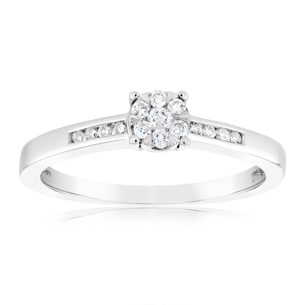 9ct White Gold 1/5 Carat Diamond Engagement Ring for Women - Elegant Wedding Band, Anniversary Gift & Special Occasion Jewelry