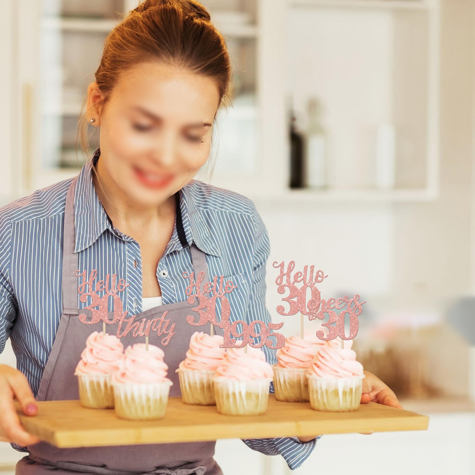 24 PCS 30th Birthday Cupcake Toppers - Glitter 