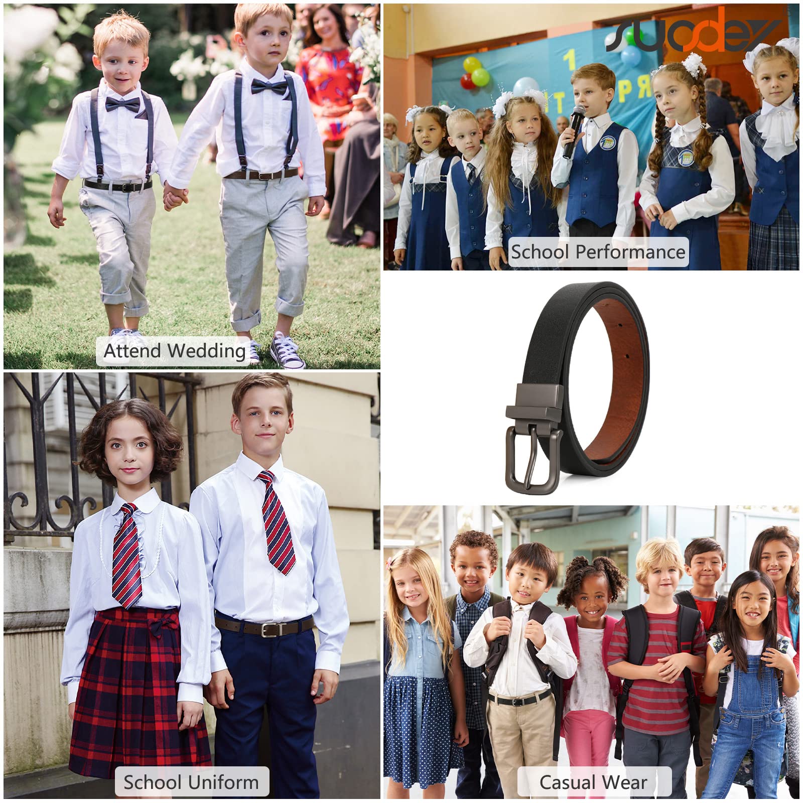 SUOSDEY Boys Reversible Leather Belt - Adjustable Kids Belt for School Uniforms & Jeans | Classic Casual Back to School Accessory for Children | Perfect for Daily Wear & Special Occasions