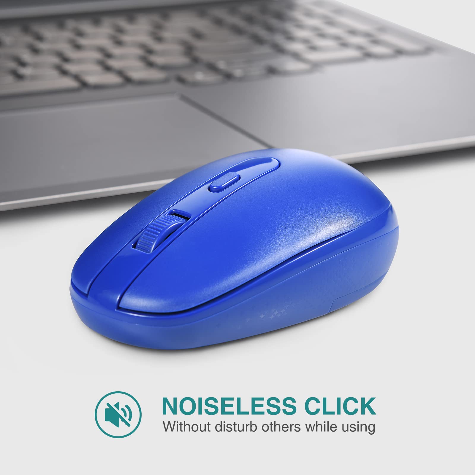 Rii RM700 Wireless Silent Mouse - 2.4G USB Nano Receiver for Laptop, PC, Mac, Chromebook - Ergonomic Computer Mouse (Klein Blue) | Perfect for Office Work, Gaming & Home Use