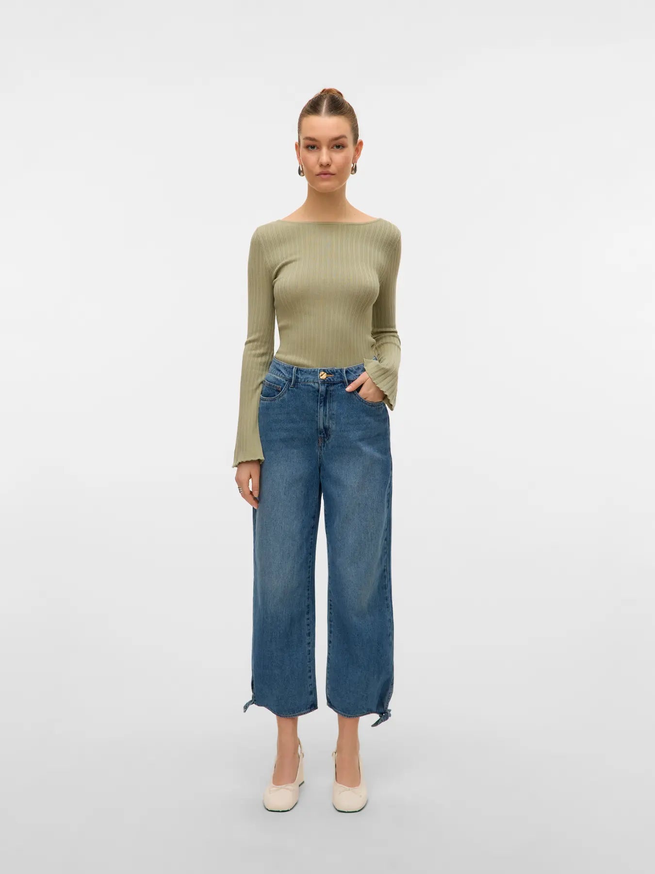 Vero Moda Kathy High Waist Wide Leg Pants with Belt Tie - Women's Fashion Trousers for Office, Casual & Party Wear