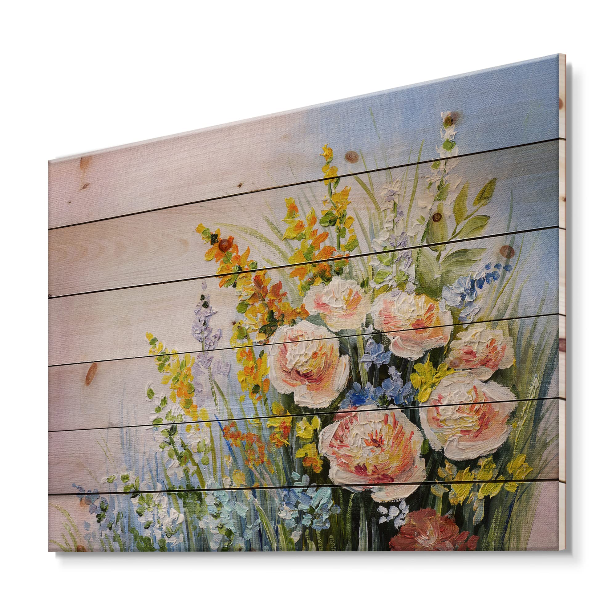 Pink and Yellow Summer Wildflowers Traditional Wood Wall Decor - Large Floral Wood Wall Art Panels Printed on Natural Pine - Perfect for Living Room, Bedroom, or Farmhouse Decor