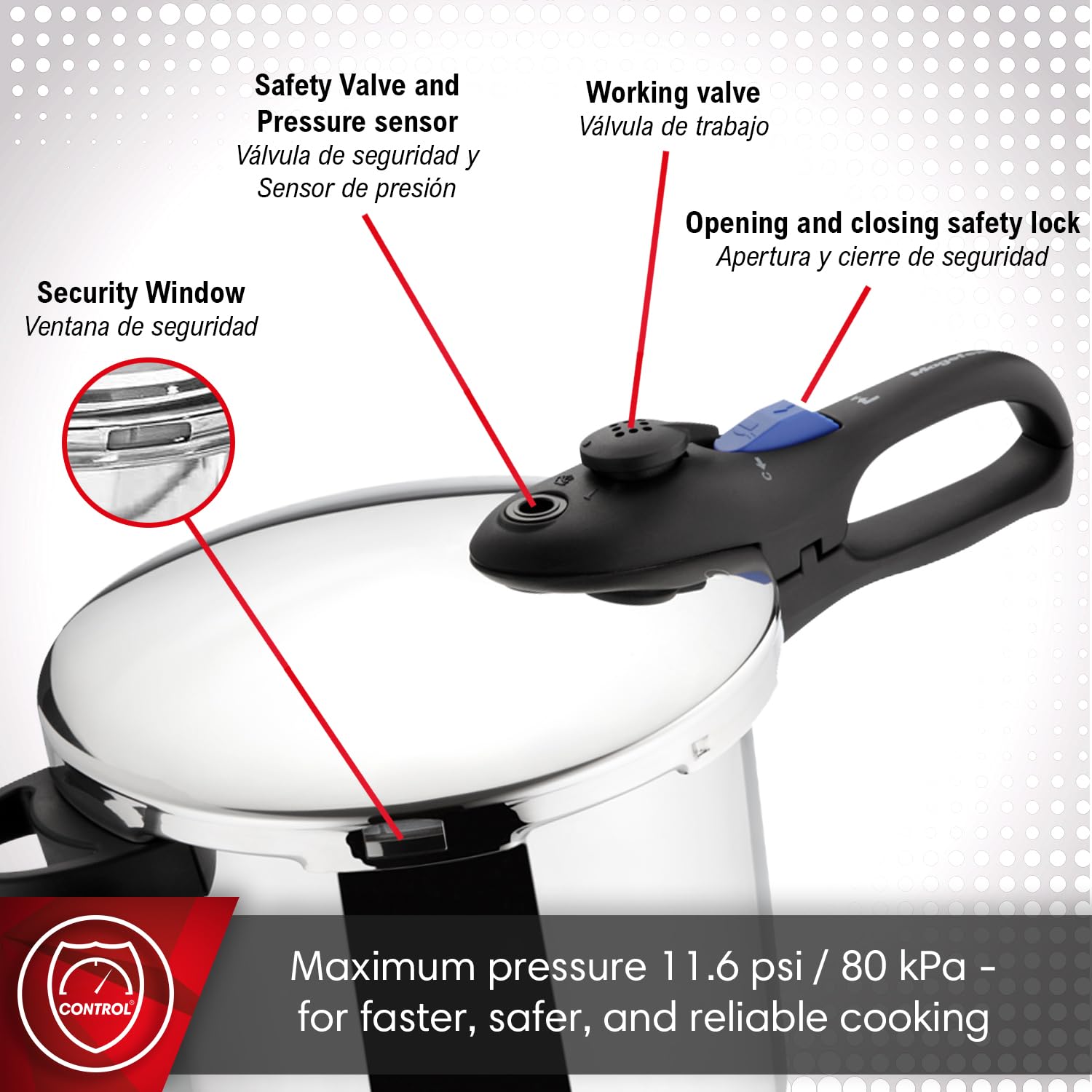 MAGEFESA Favorit 6-in-1 Fast Pressure Cooker Set - 3.2 Qt & 6.3 Qt Stainless Steel Induction Cooker with Heat Diffuser & 5 Safety Systems - Includes Steam Basket, Lid & Recipe Book - Perfect for Quick Meals, Soups & Family Cooking